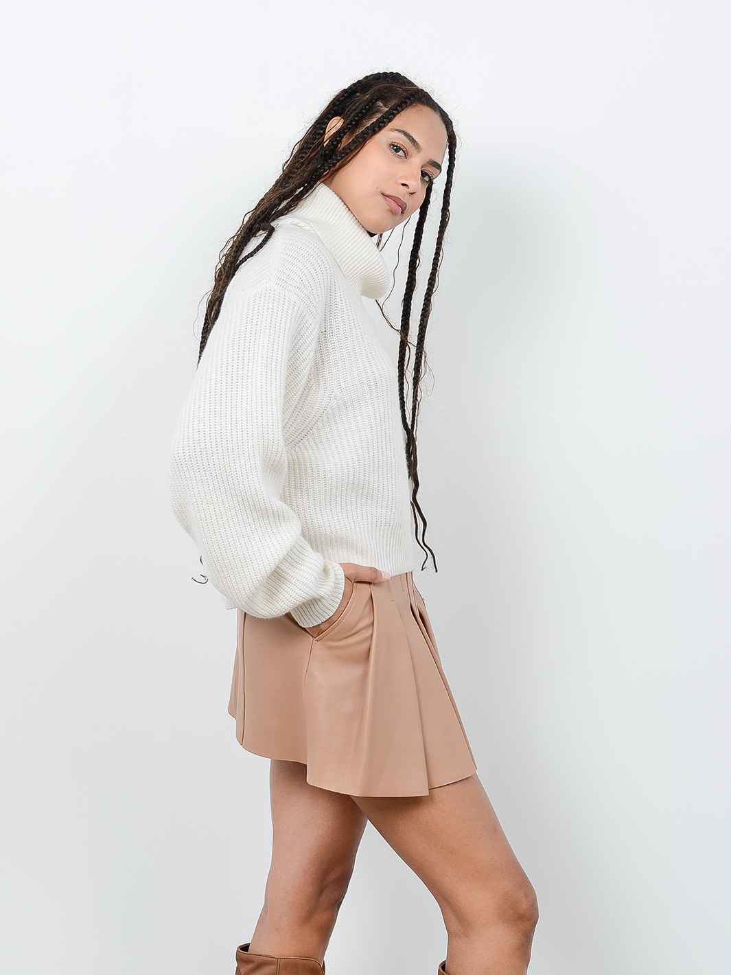 Naia Boxy Cashmere Cropped Turtleneck Pullover for Women