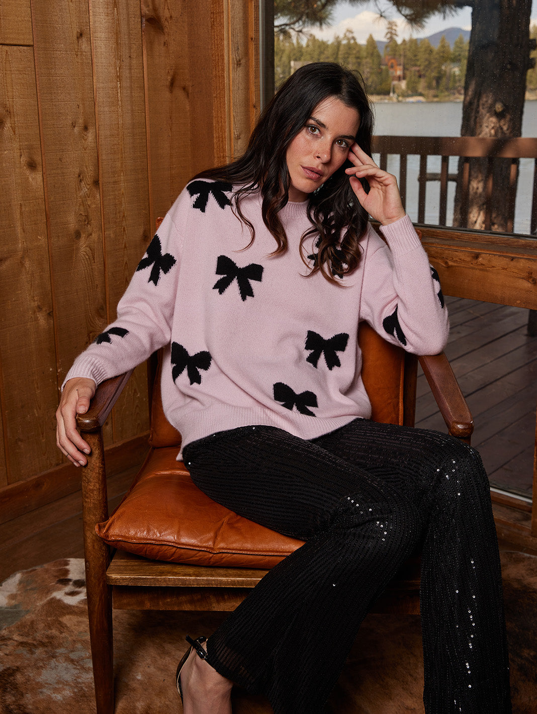Zemira Cashmere Blend Bow Crewneck Pullover for Women