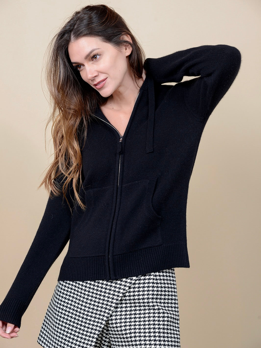 Elora Cashmere Pullover w/t Zip Hoodie