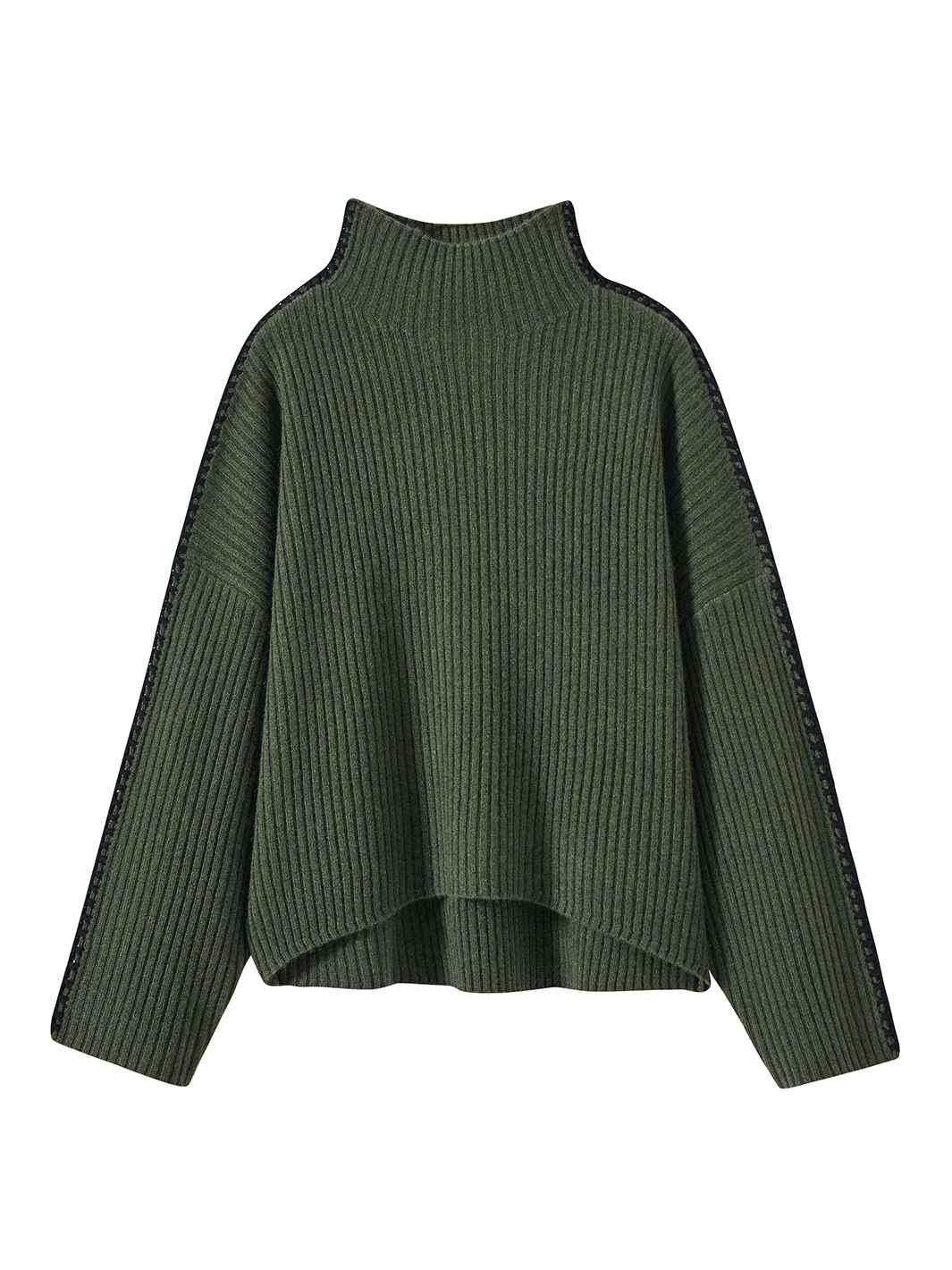 Marullo Contrast Stitch Cashmere Blend Mock Neck