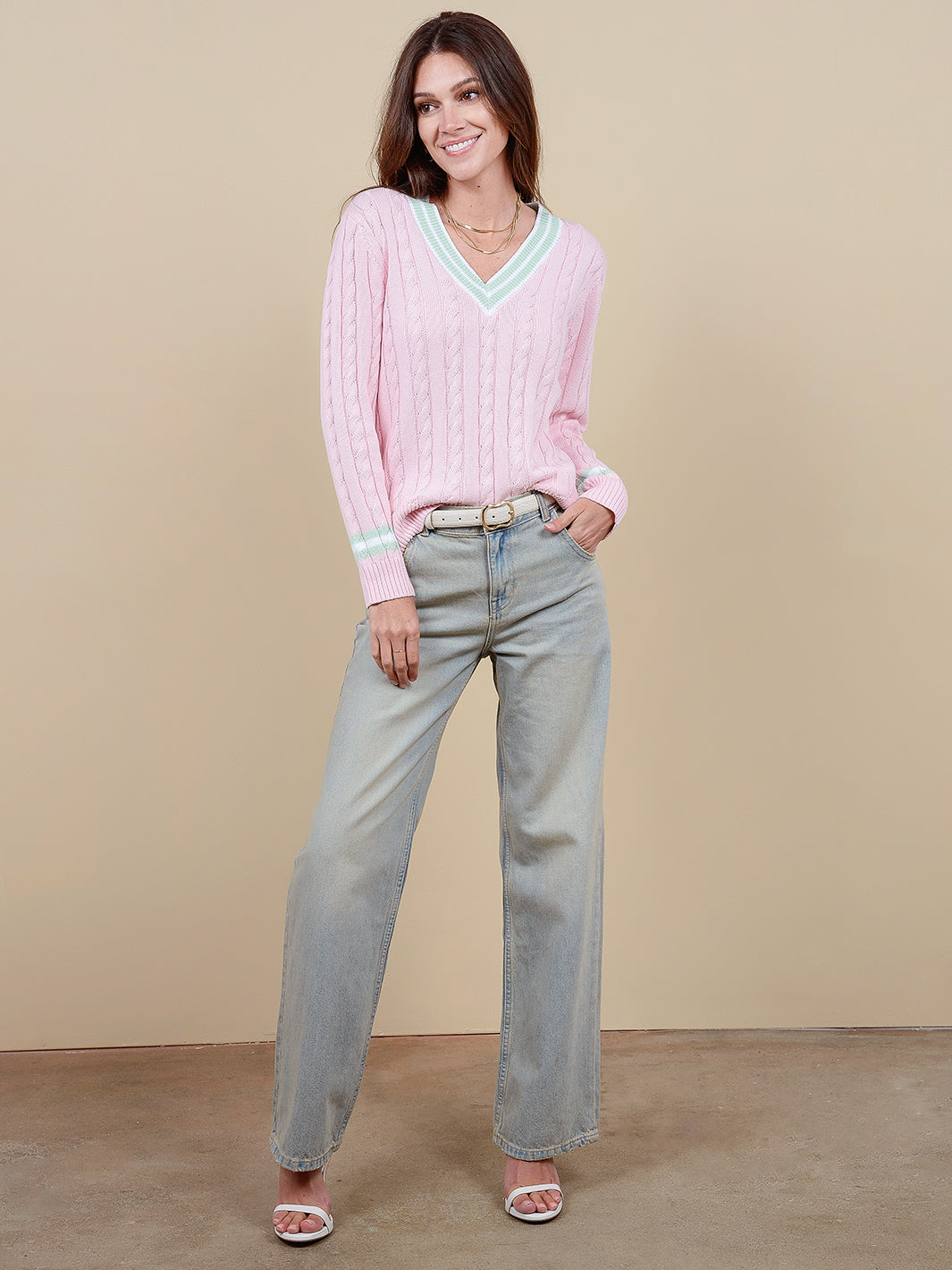 Milana Cotton Cable Varsity V neck
