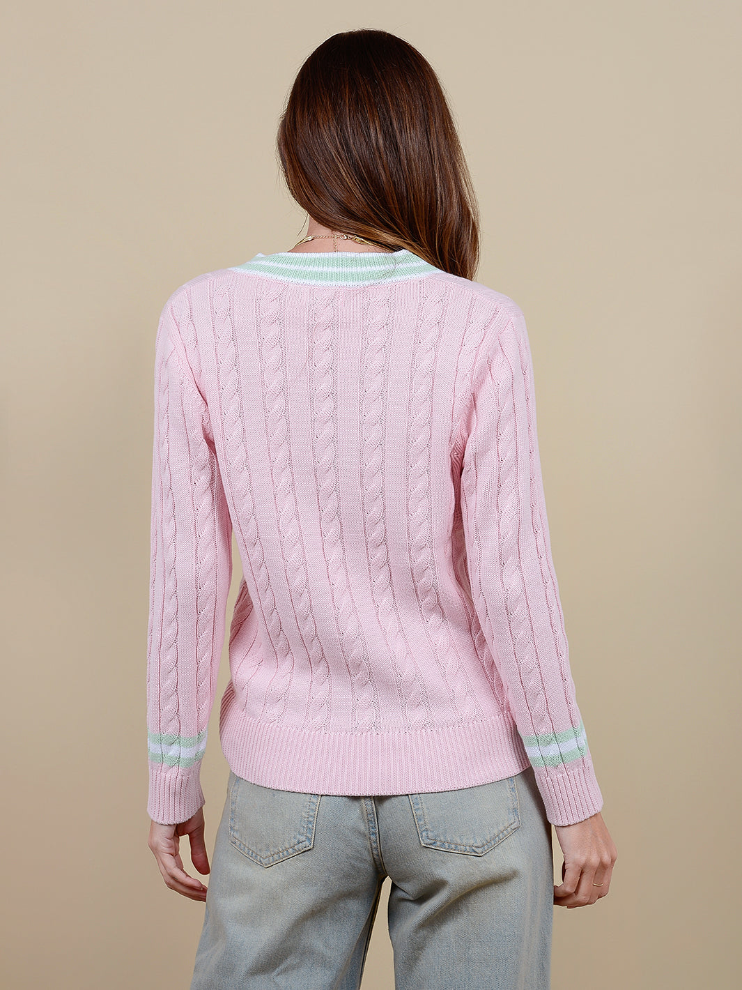 Milana Cotton Cable Varsity V neck