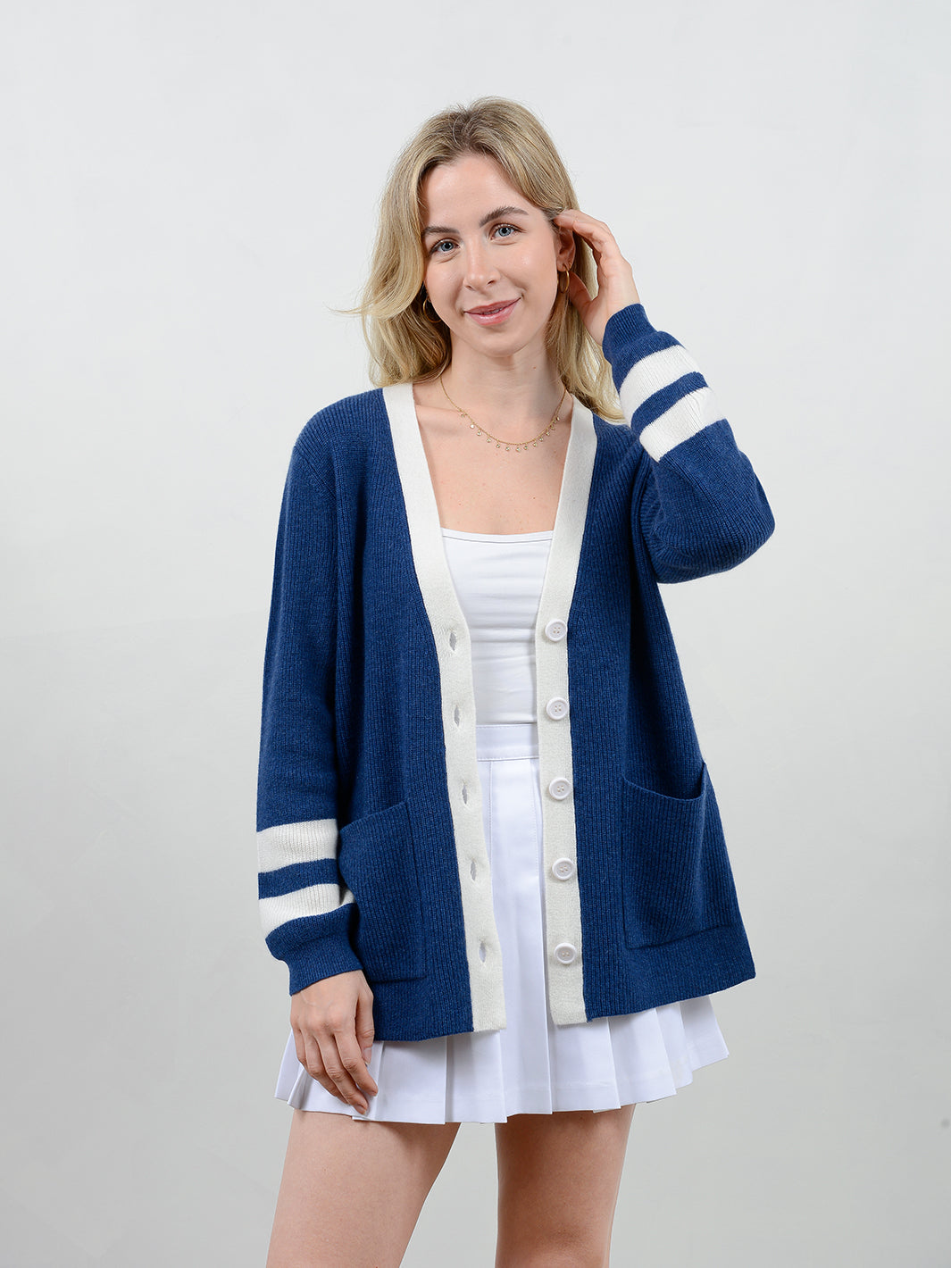 Misha Contrast Trim Cashmere Cardigan