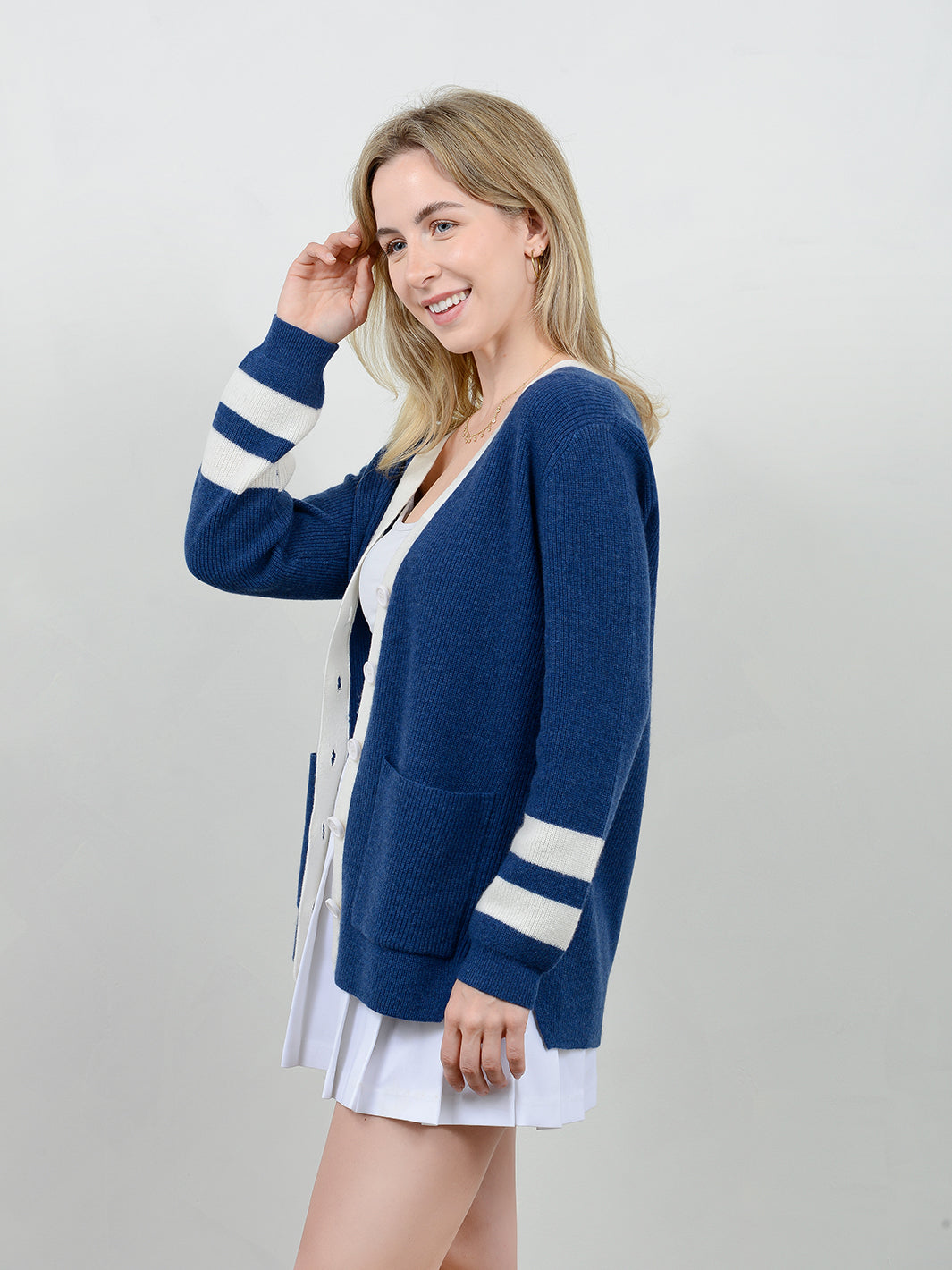 Misha Contrast Trim Cashmere Cardigan