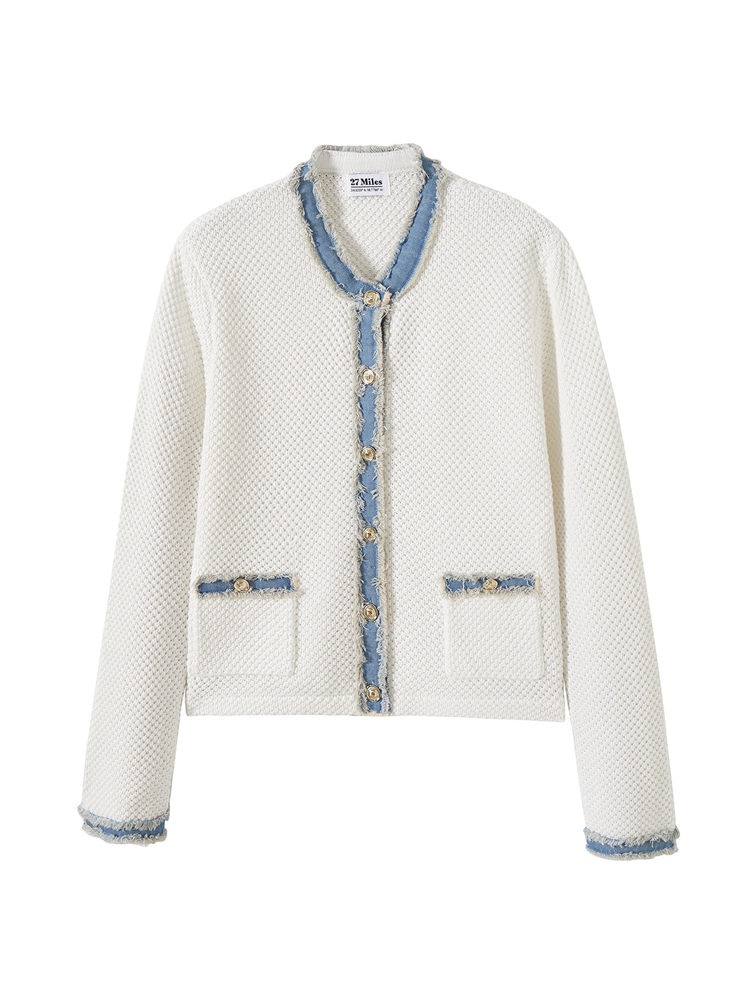 Sutton Cotton Lady Cardigan with Denim Trim
