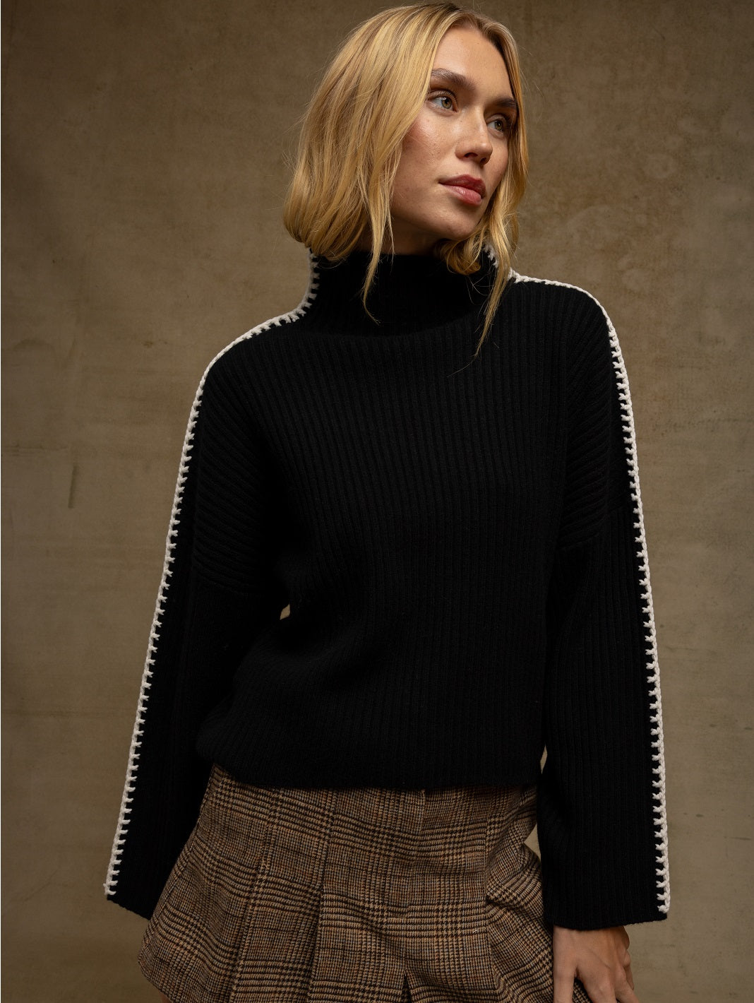 Marullo Stitch Cashmere Mock Neck Sweater for Women