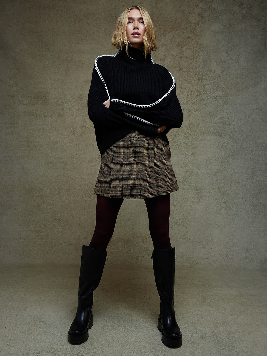 Marullo Stitch Cashmere Mock Neck Sweater for Women