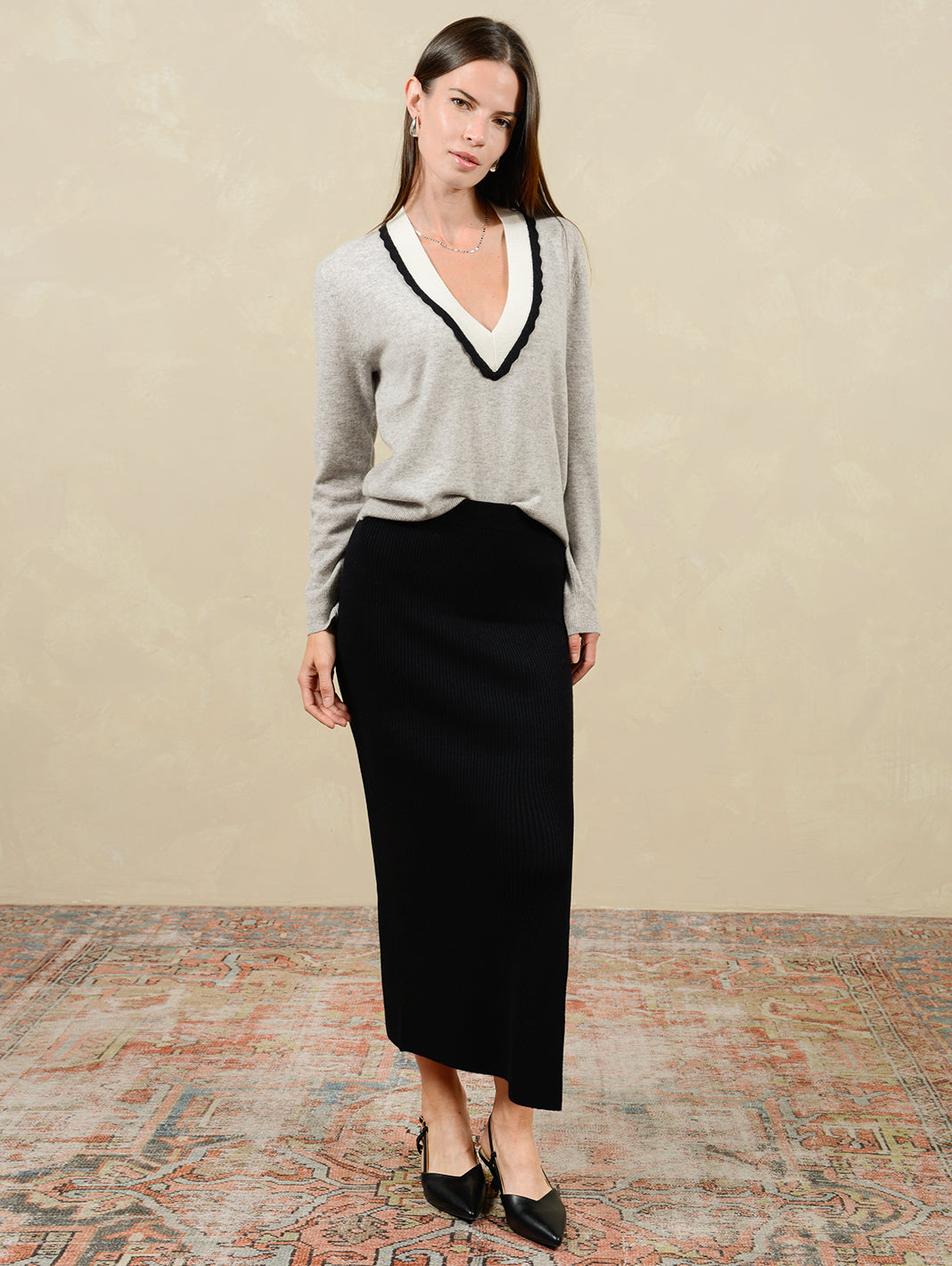 Betsi Cashmere Side Slit Pencil Skirt for Women