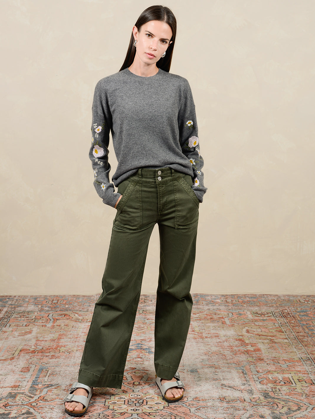 Dove Floral Embroidered Cashmere