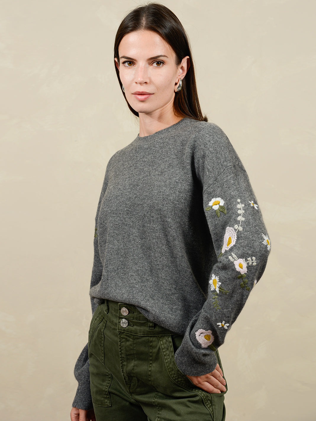 Dove Floral Embroidered Cashmere
