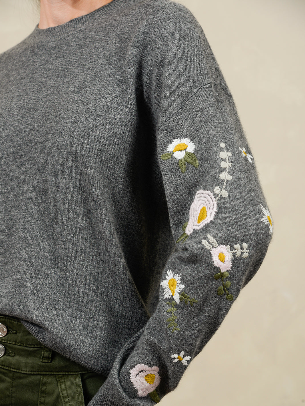 Dove Floral Embroidered Cashmere