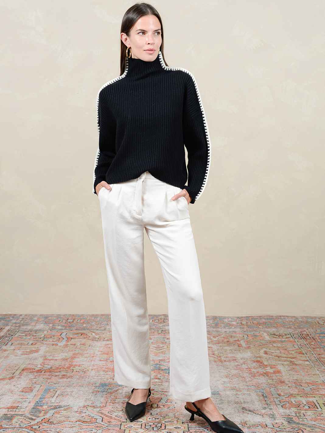 Marullo Stitch Cashmere Mock Neck Sweater for Women