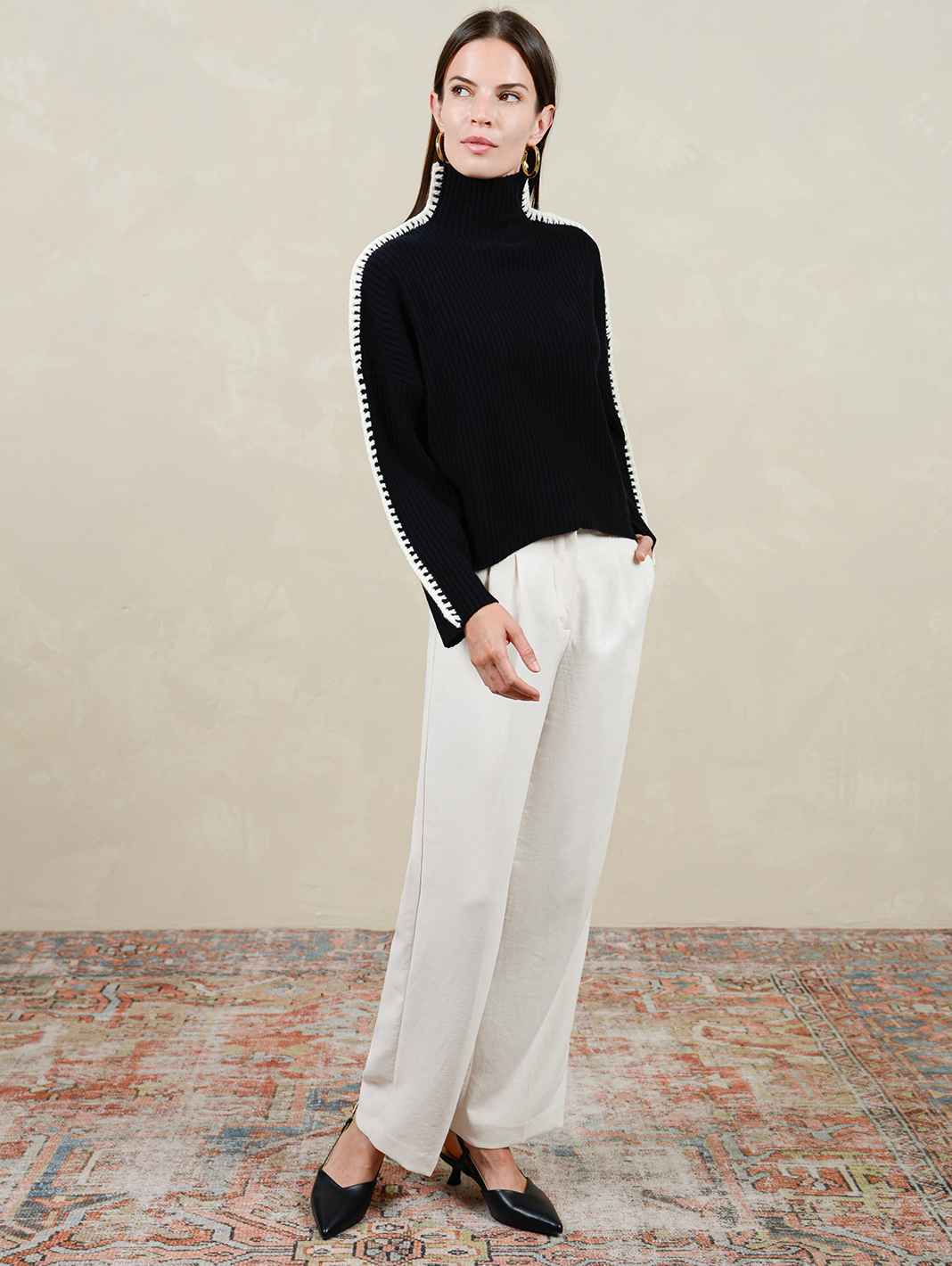 Marullo Stitch Cashmere Mock Neck Sweater for Women