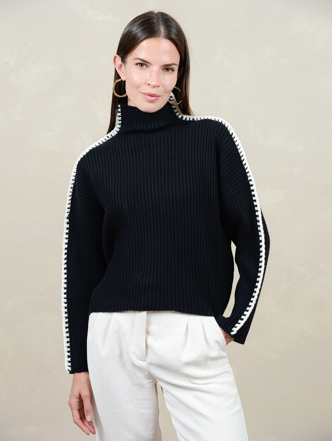 Marullo Stitch Cashmere Mock Neck Sweater for Women