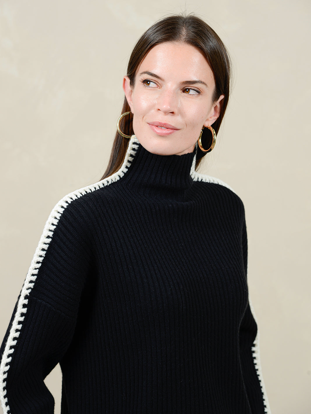 Marullo Stitch Cashmere Mock Neck Sweater for Women