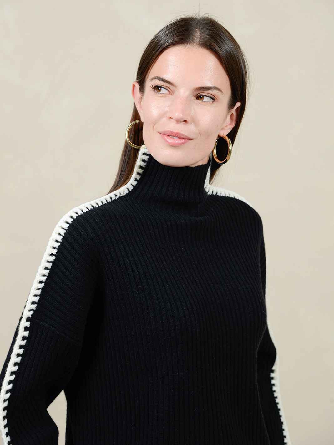 Marullo Stitch Cashmere Mock Neck Sweater for Women