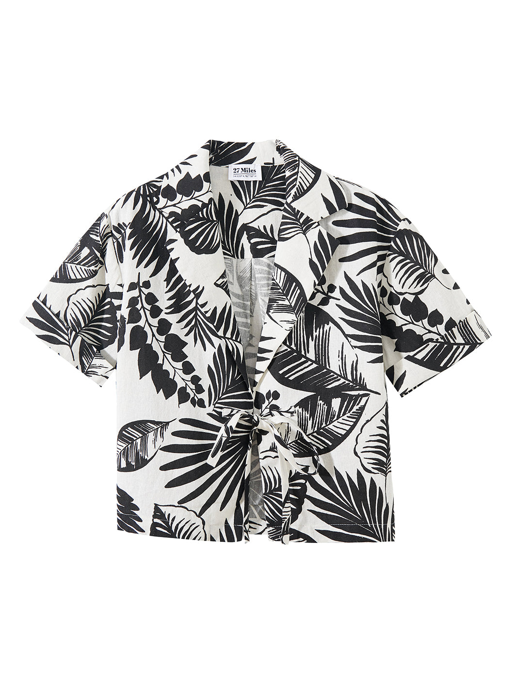 Jan Palm Print Linen Blend Boxy Cropped Shirt