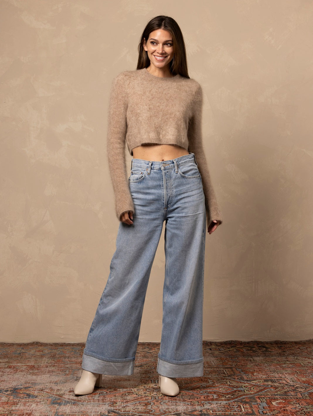 Najah Fuzzy Cropped Cashmere Crewneck