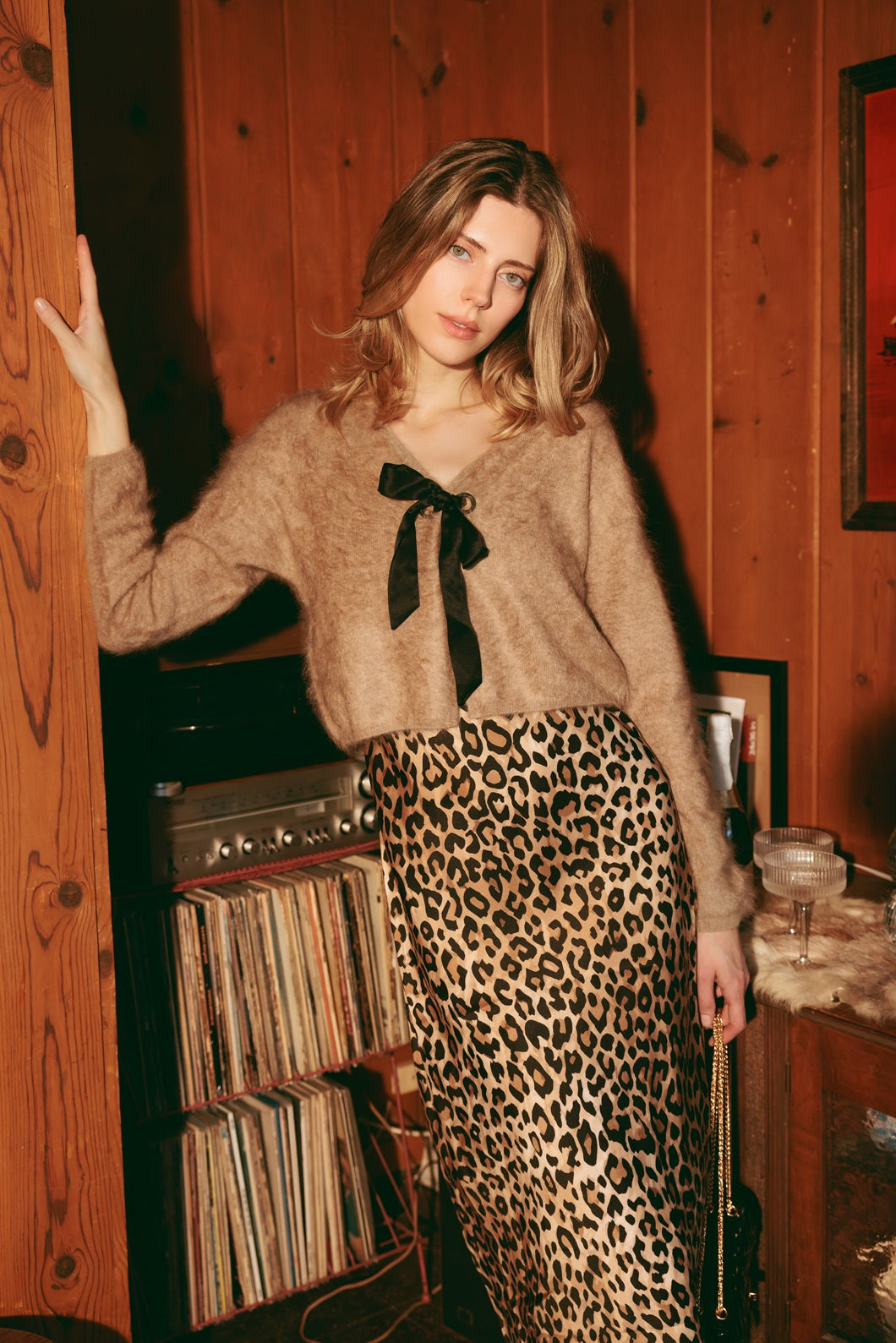 Netty Fuzzy Cashmere Tie Cardigan for Women