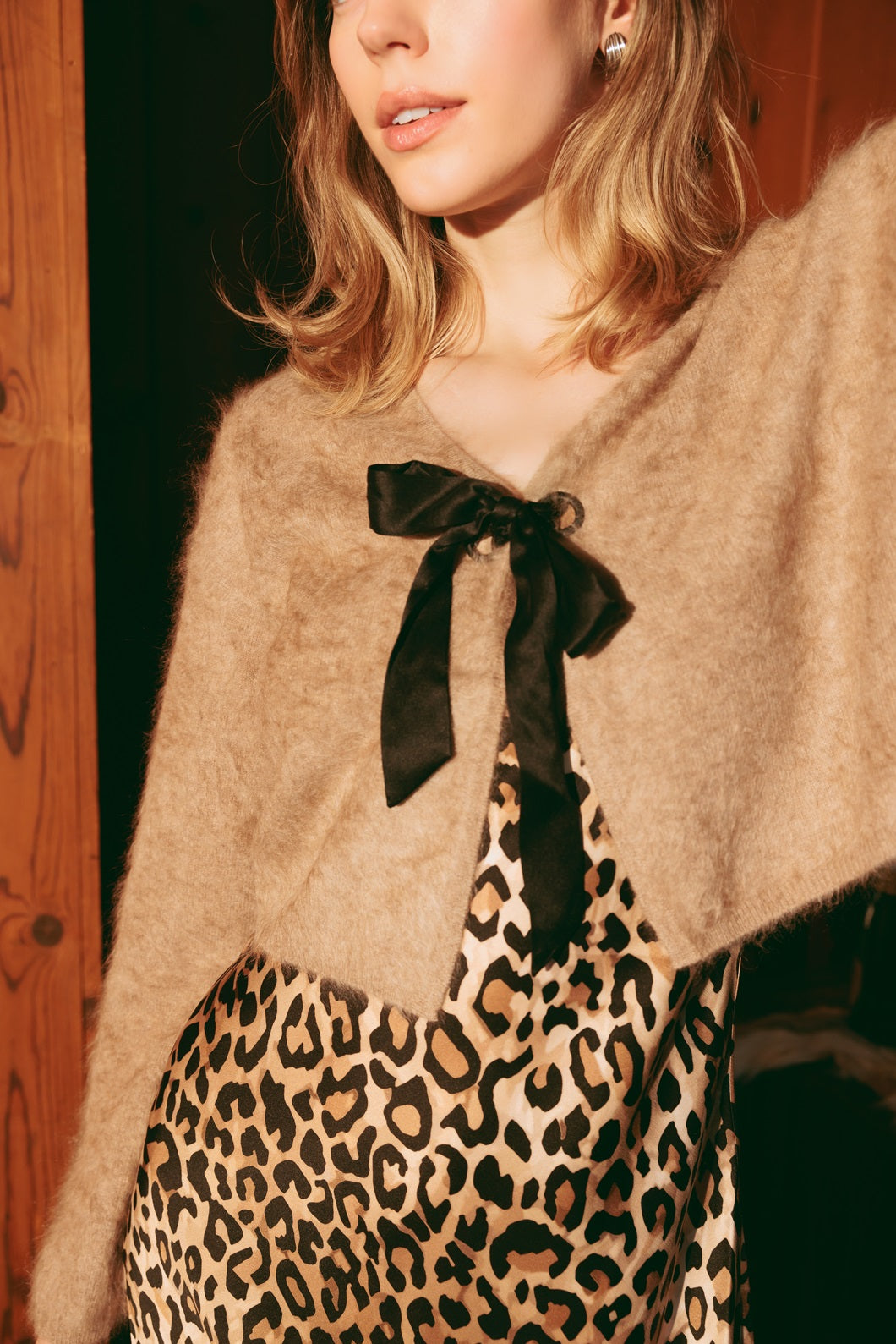 Netty Fuzzy Cashmere Tie Cardigan for Women