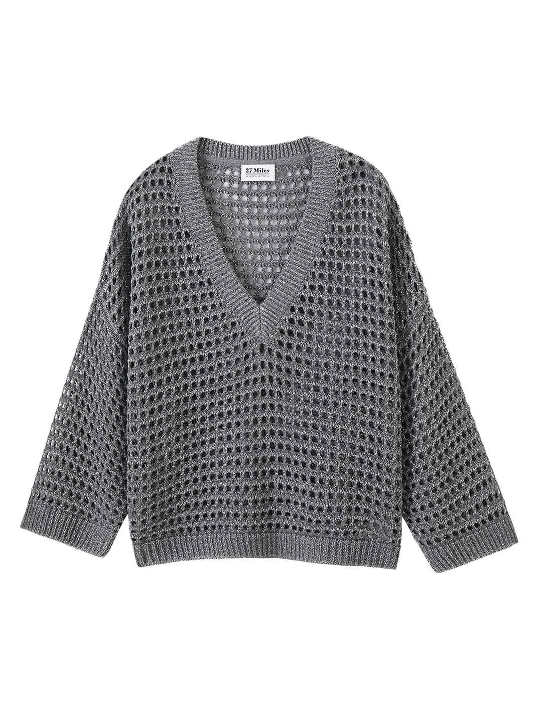 Elcy Sequin Open Stitch V Neck Knit Top