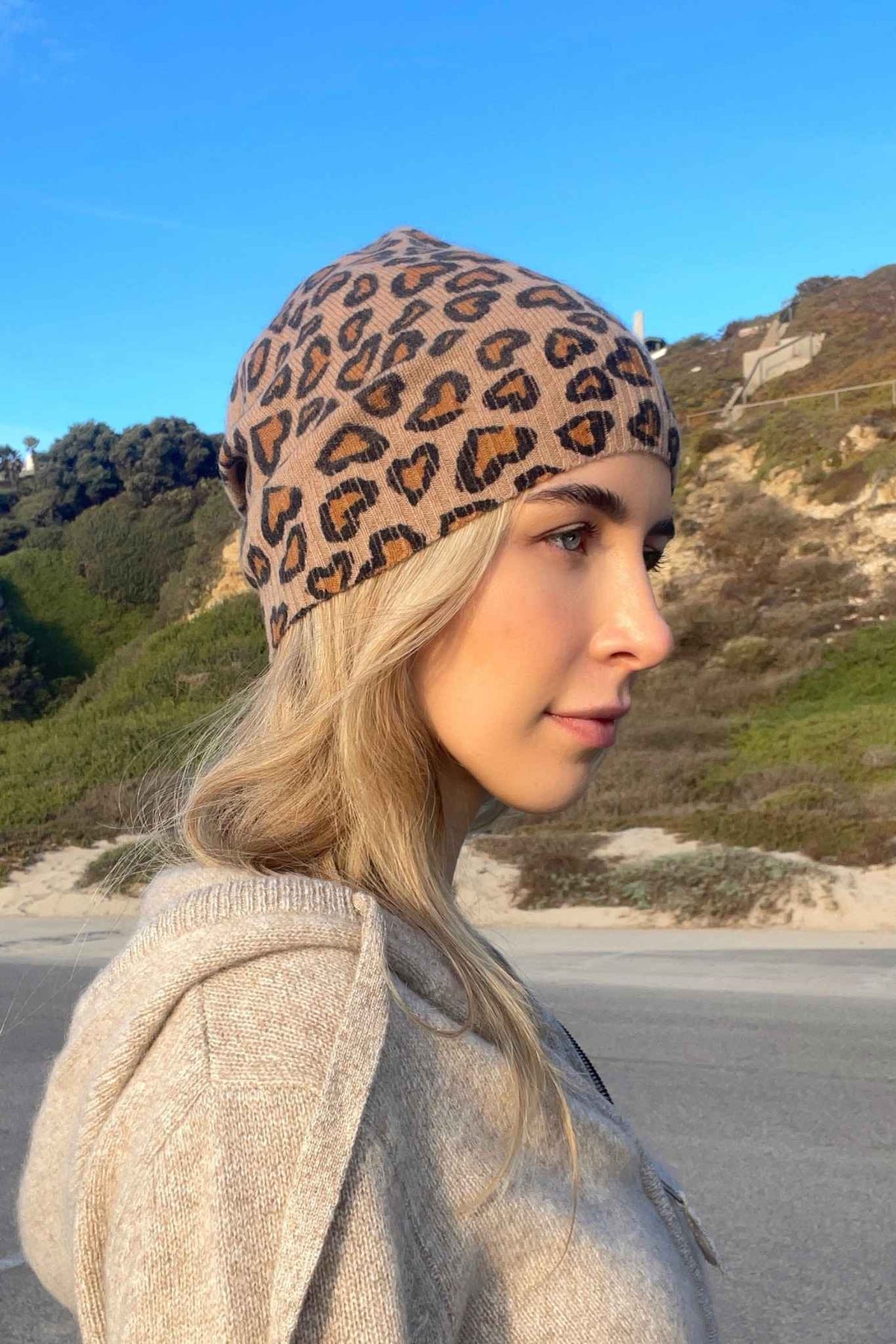 Leopard Print Cashmere Beanie