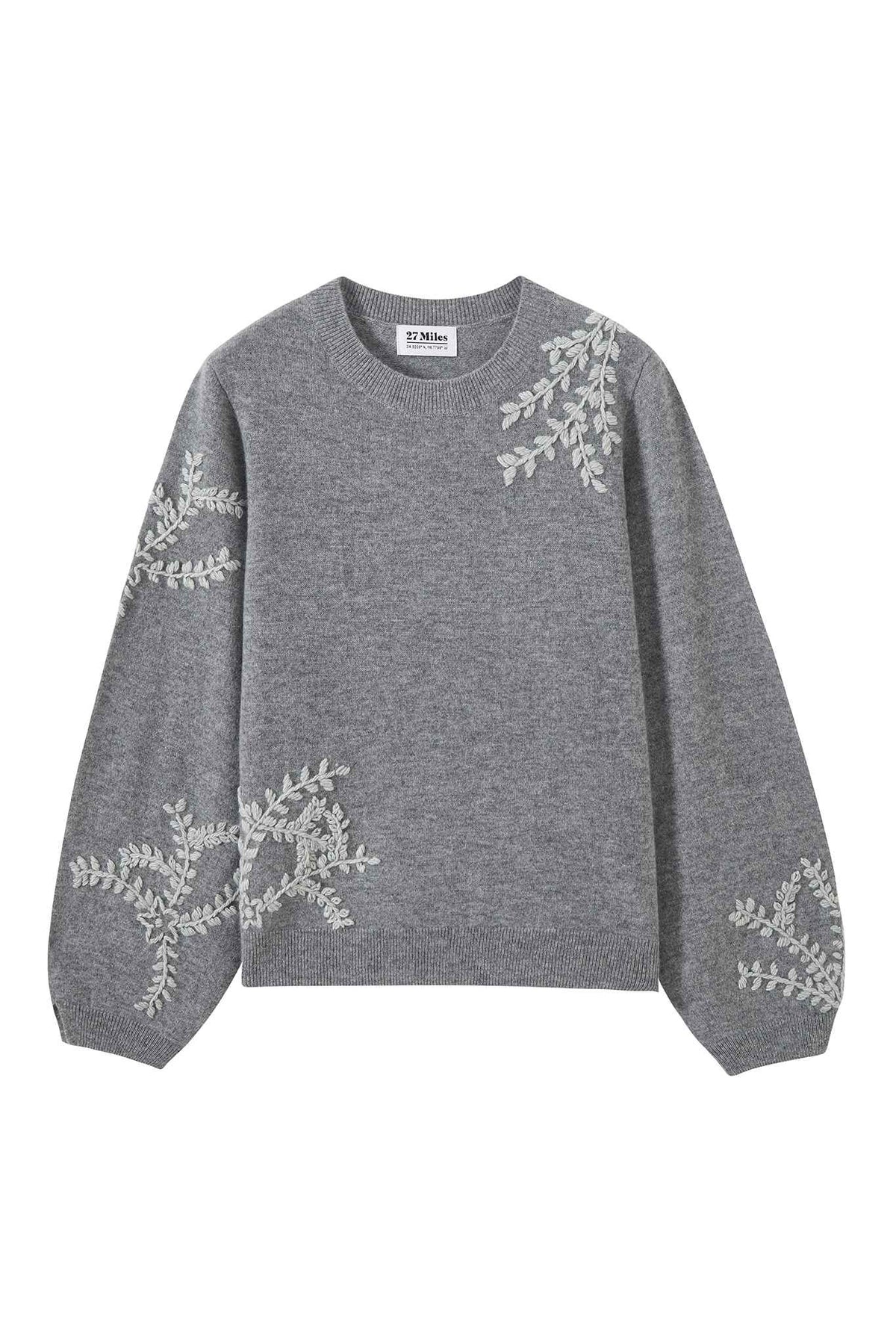 Pelta Floral Embroidered Cashmere Crewneck