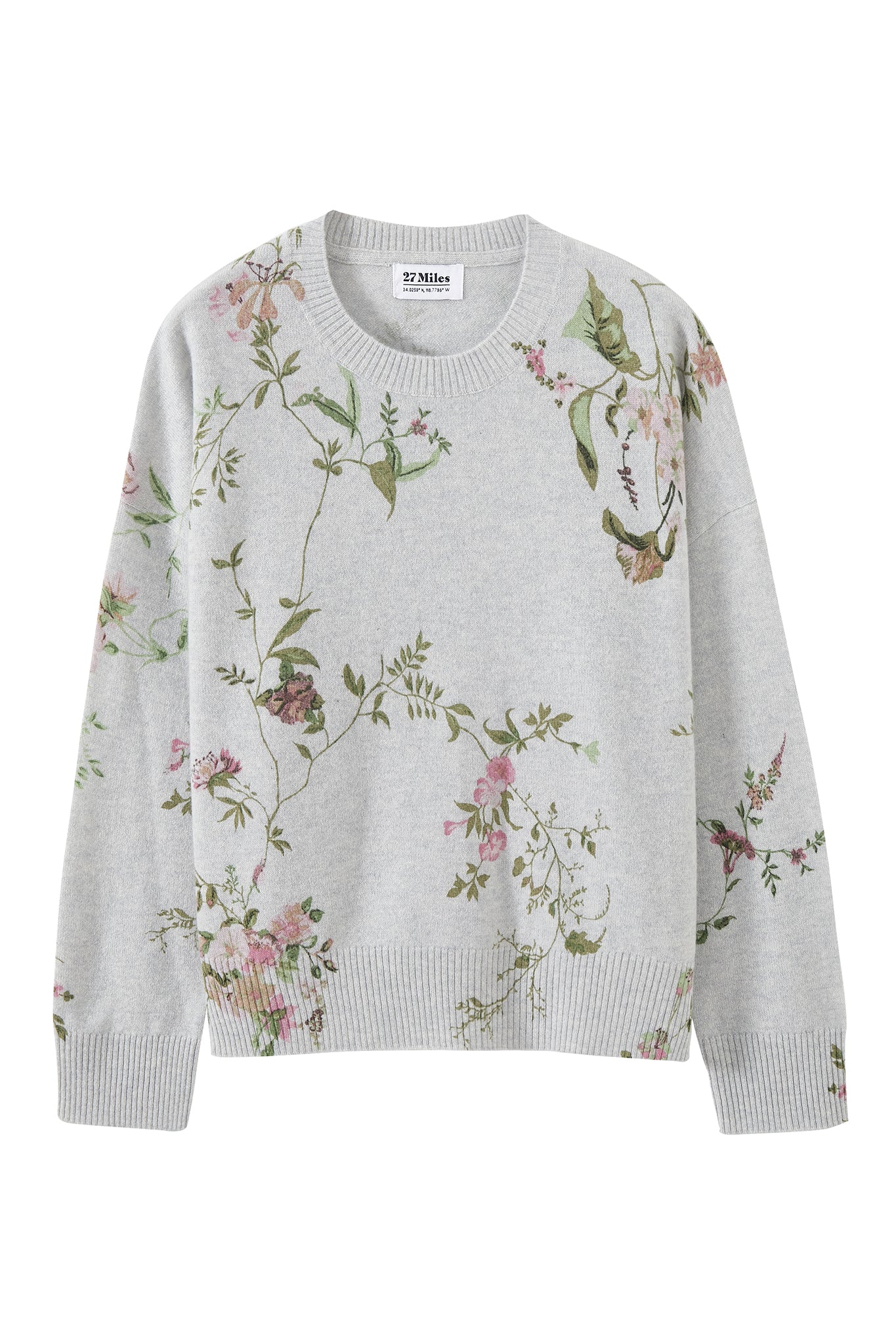 Bell Allover Floral Print Cashmere Crewneck
