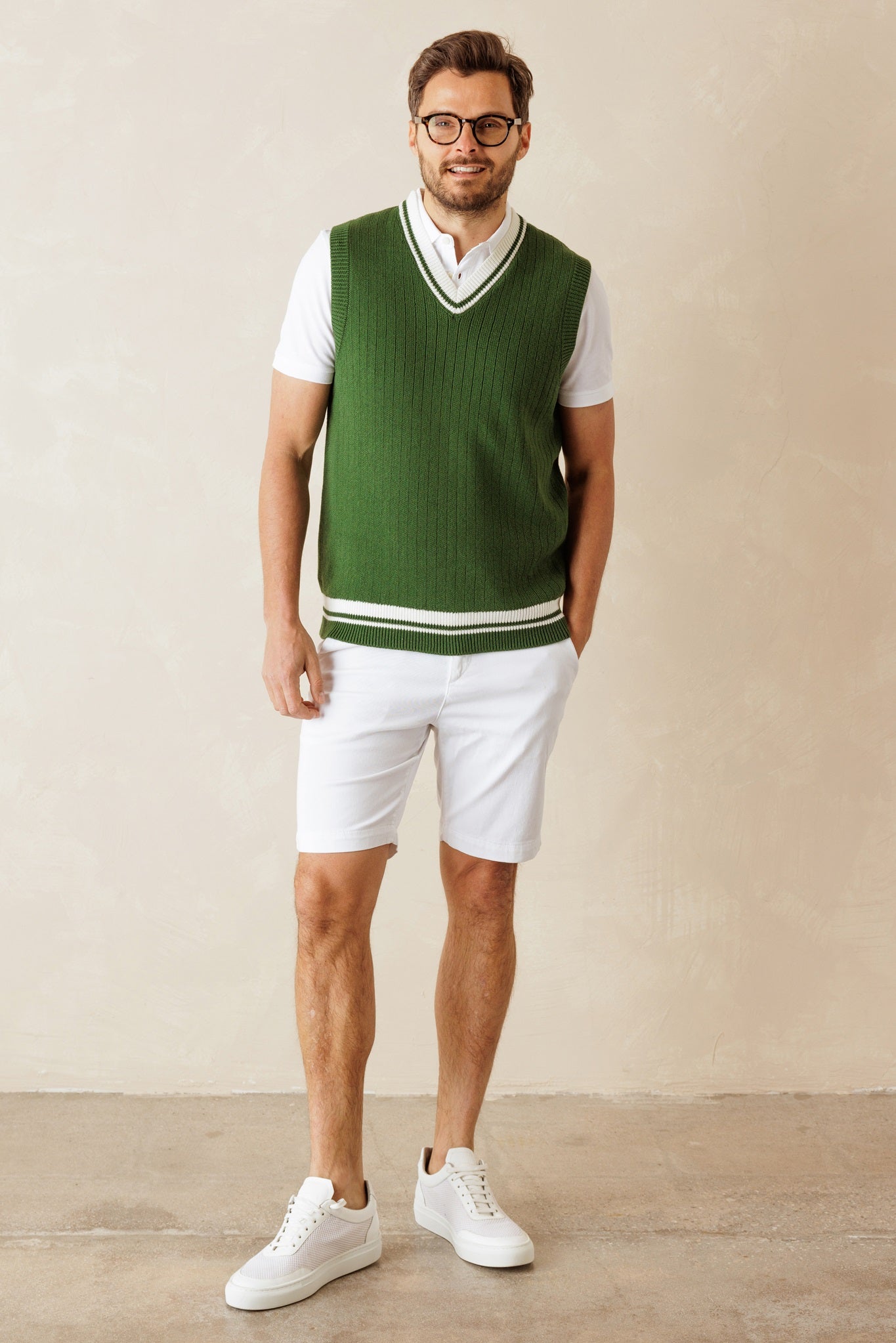 Alfredo Varsity Relaxed Fit V Neck Cotton Vest