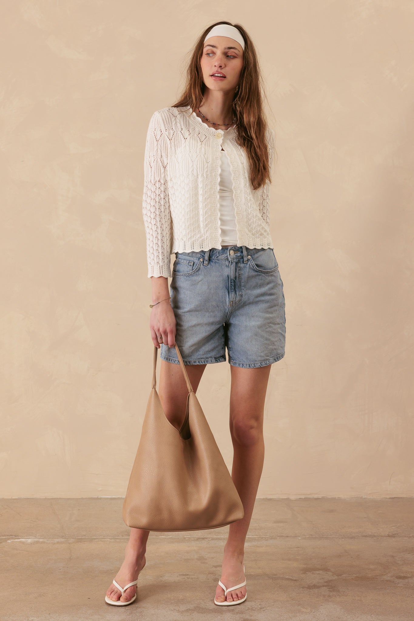 Bryn Pointelle Cropped Cotton Cardigan