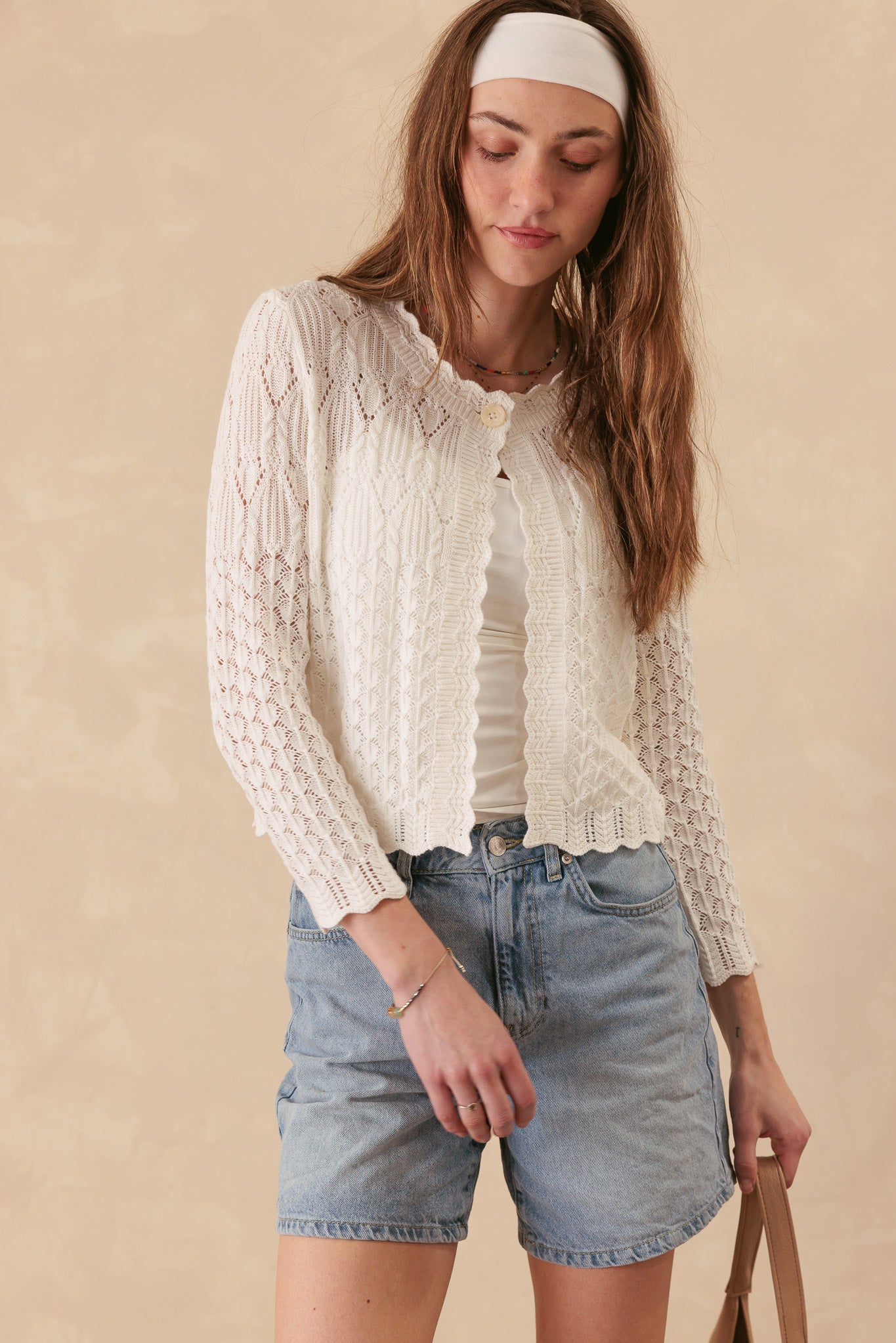 Bryn Pointelle Cropped Cotton Cardigan
