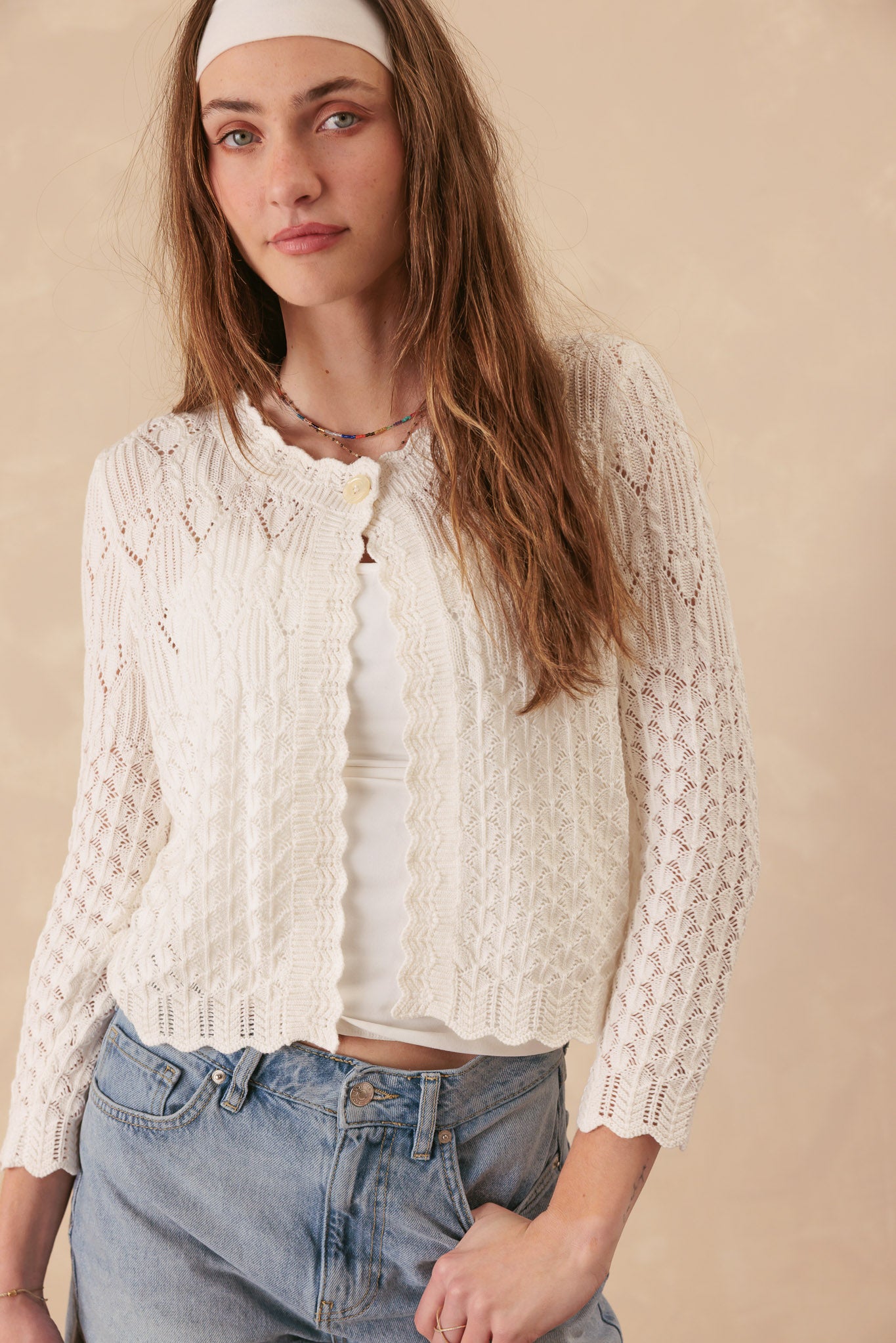 Bryn Pointelle Cropped Cotton Cardigan
