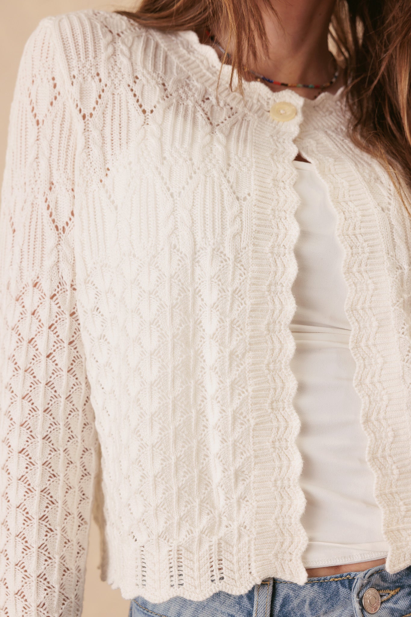 Bryn Pointelle Cropped Cotton Cardigan