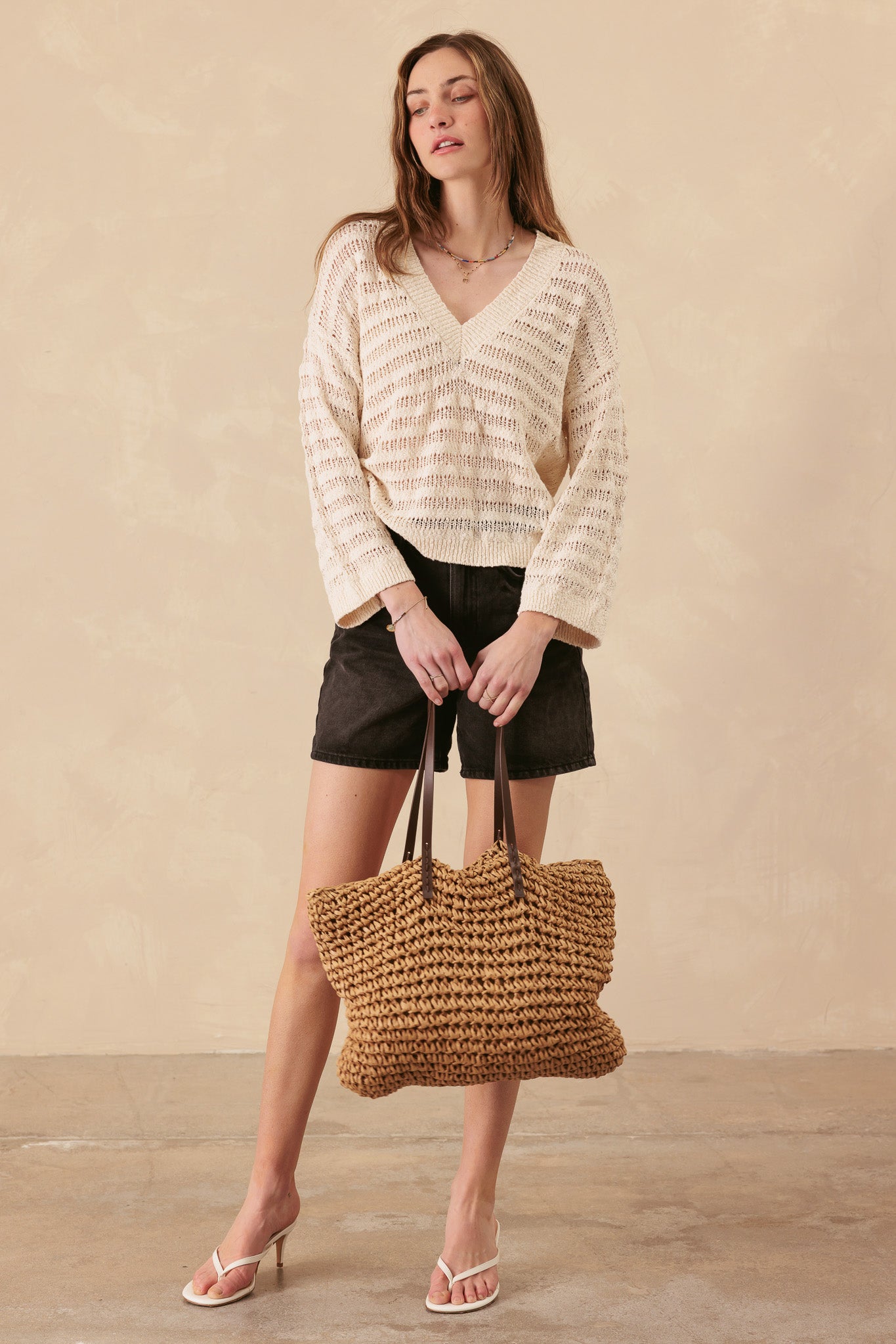 Carolyn V Neck Slub Cotton Sweater