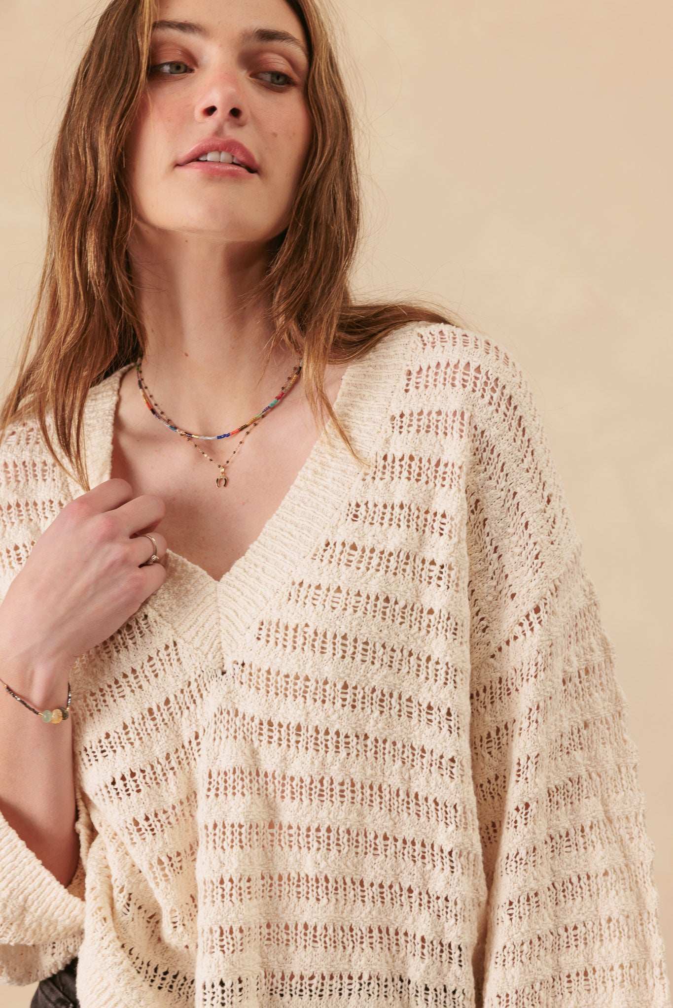 Carolyn V Neck Slub Cotton Sweater