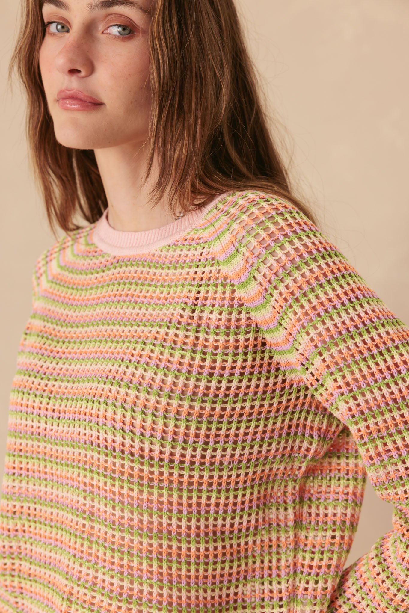 Casey Multi Color Open Stitch Pullover