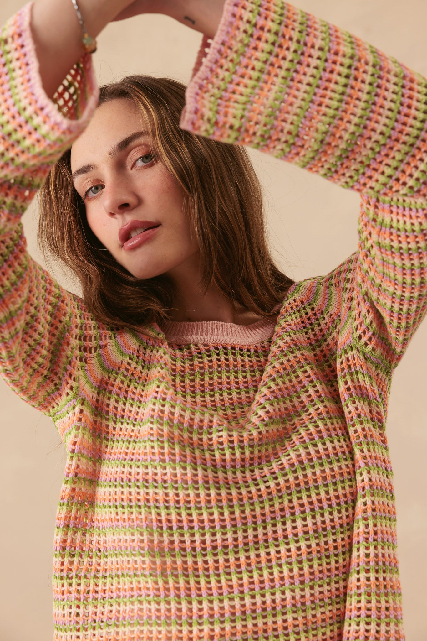 Casey Multi Color Open Stitch Pullover