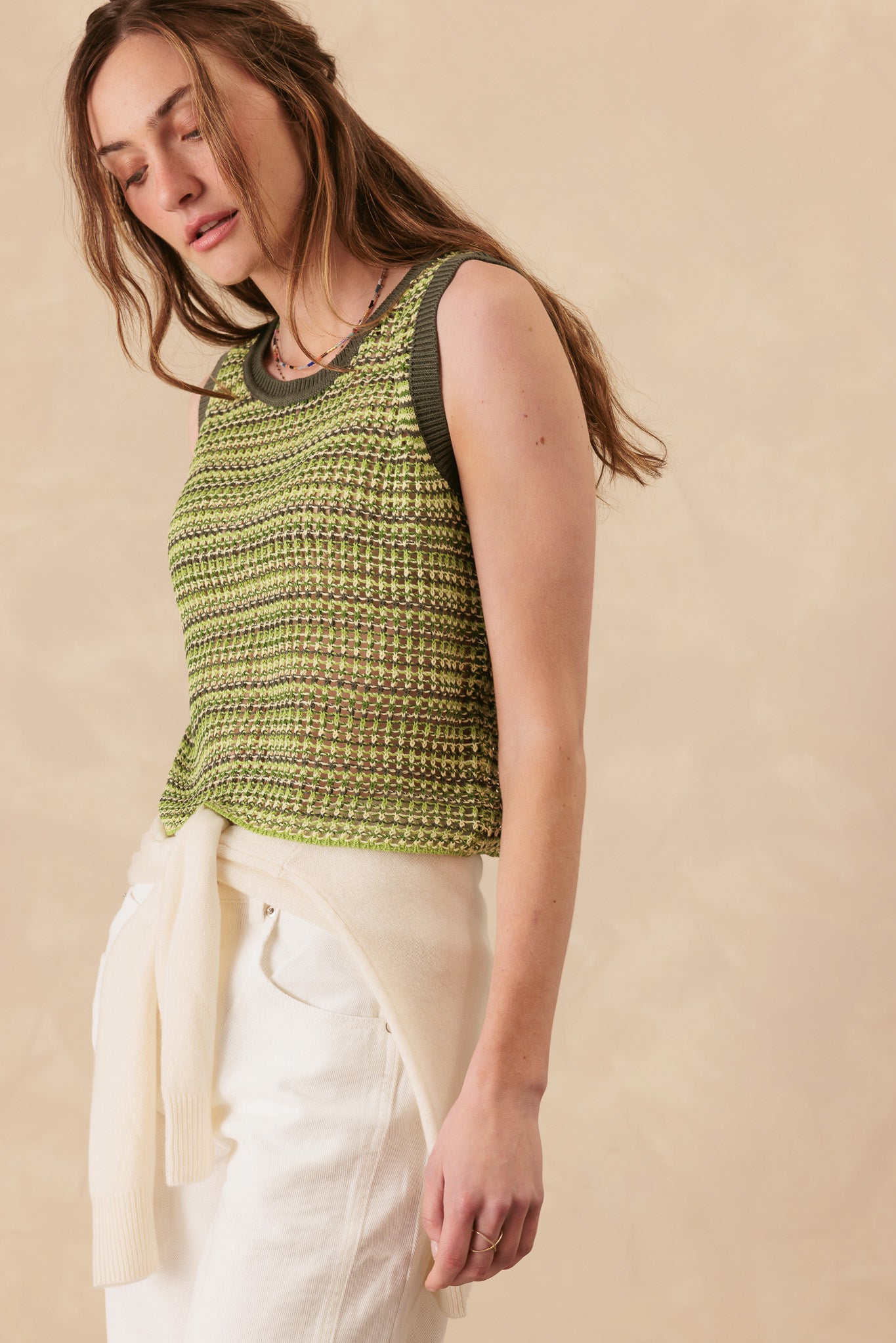 Cathy Multi Color Open Stitch Cotton Tank