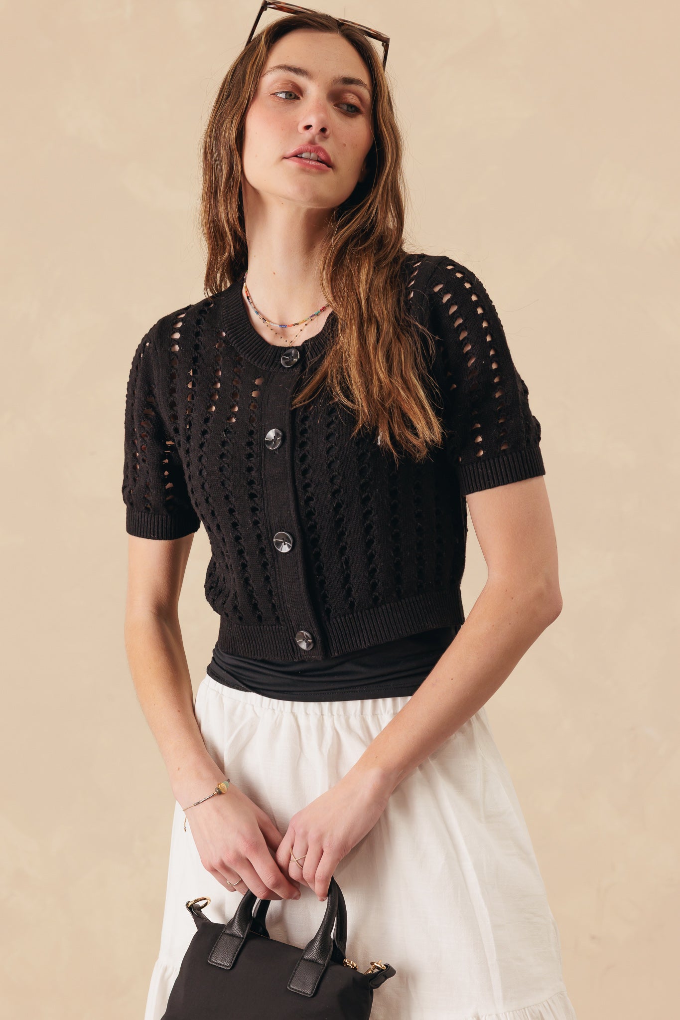 Dimona Cotton Short Sleeve Cropped Cardigan
