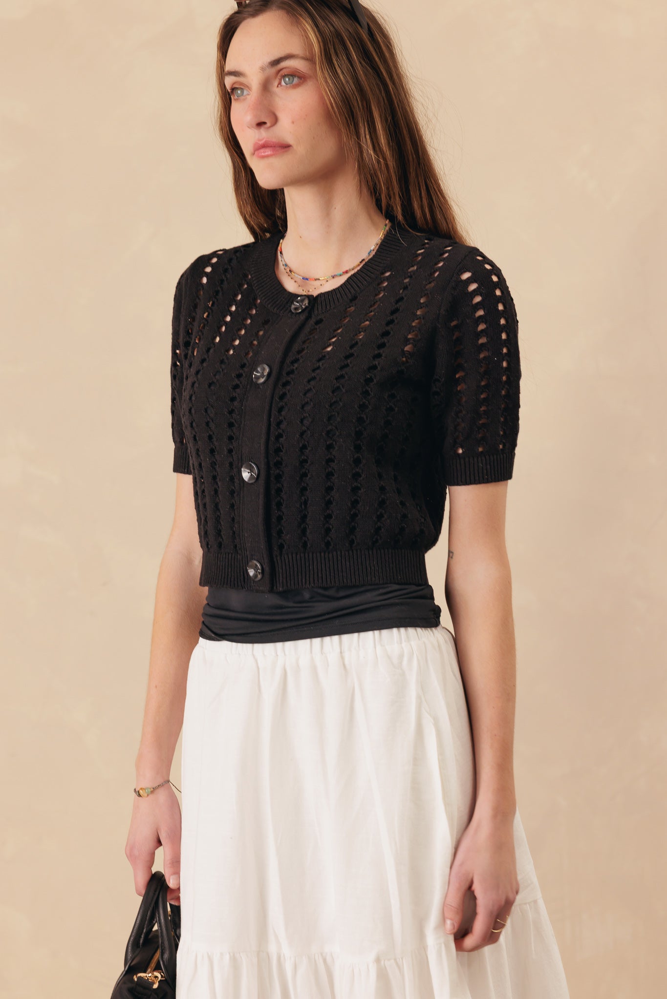 Dimona Cotton Short Sleeve Cropped Cardigan