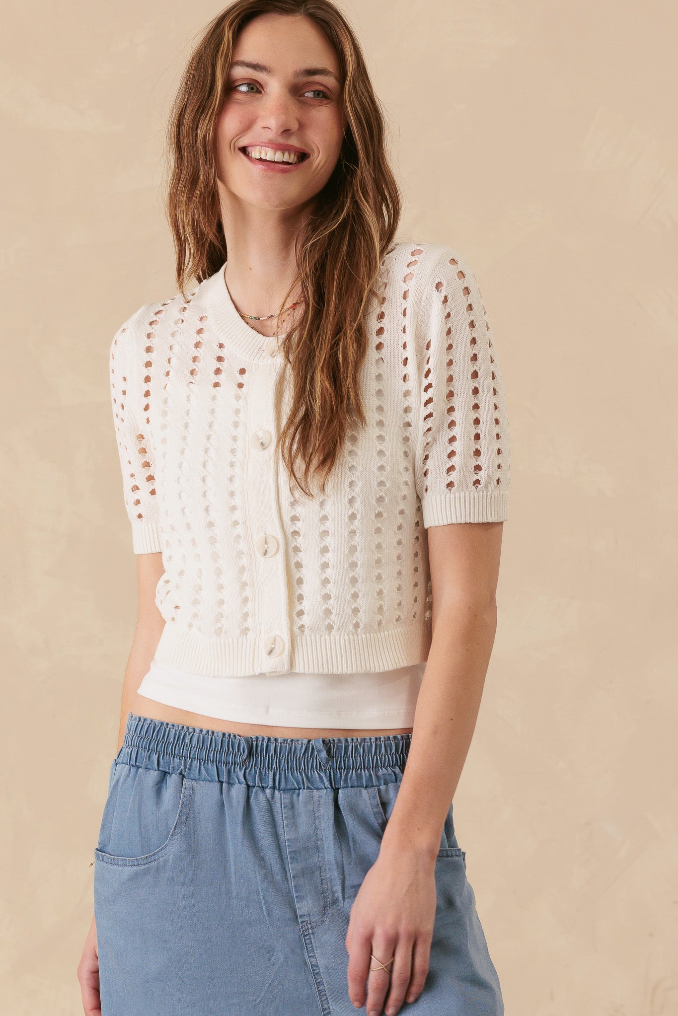 Dimona Cotton Short Sleeve Cropped Cardigan