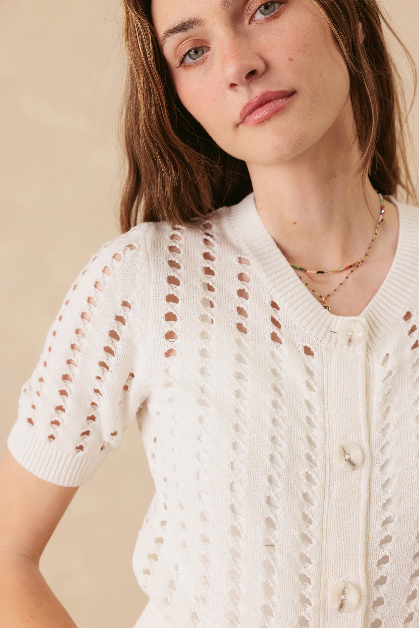 Dimona Cotton Short Sleeve Cropped Cardigan