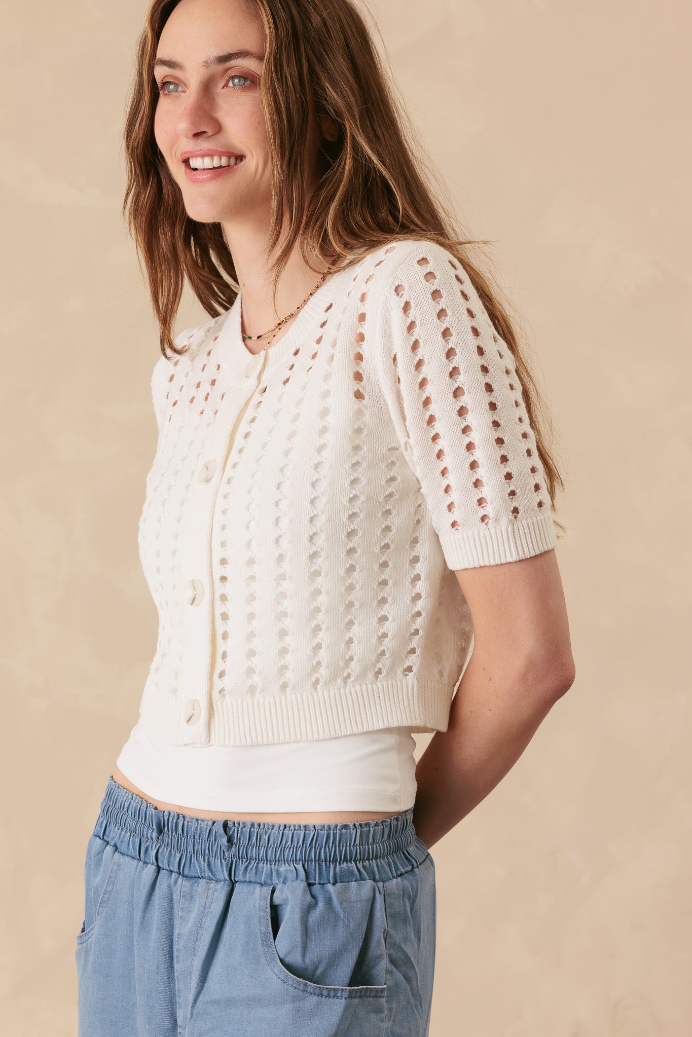 Dimona Cotton Short Sleeve Cropped Cardigan