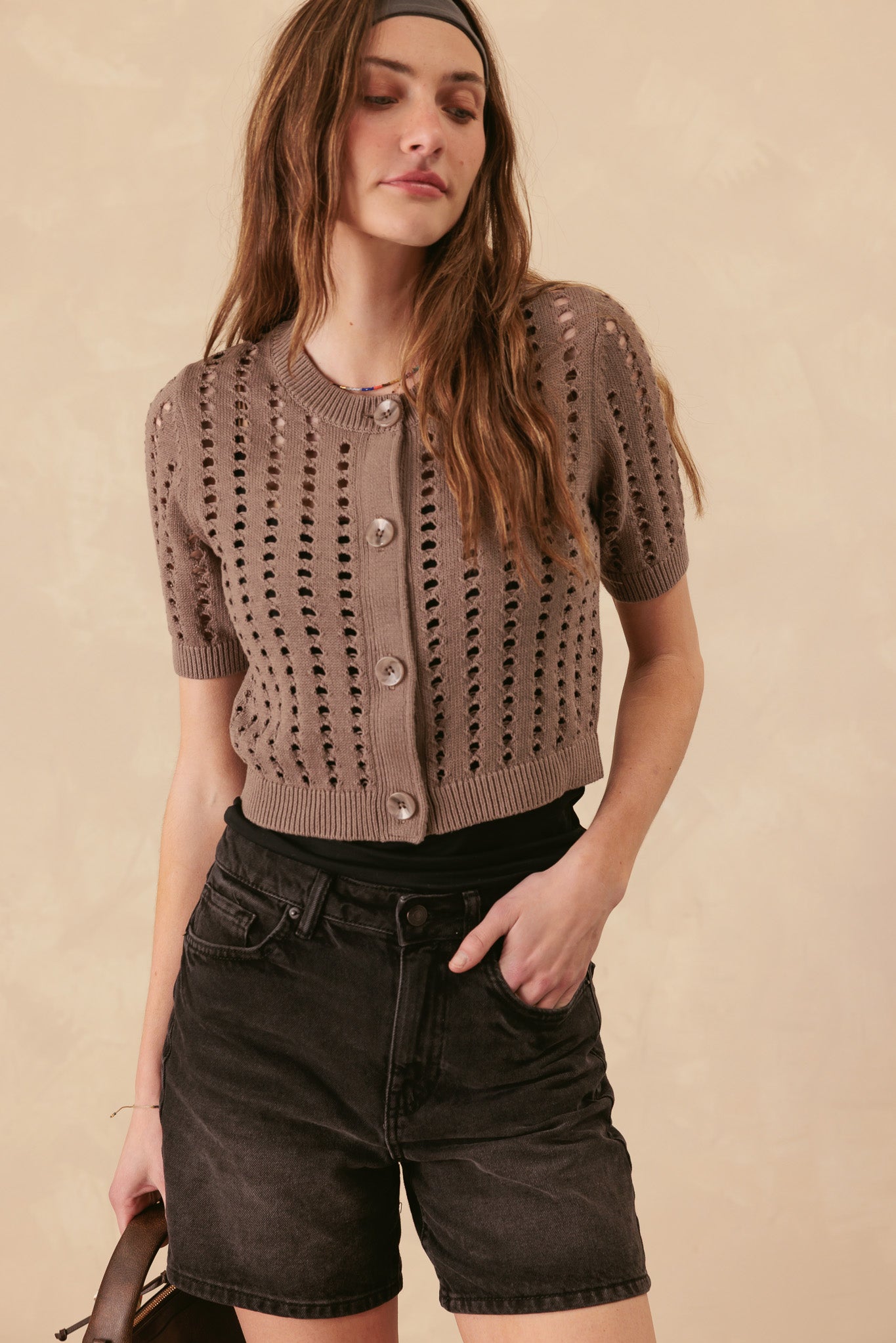Dimona Cotton Short Sleeve Cropped Cardigan