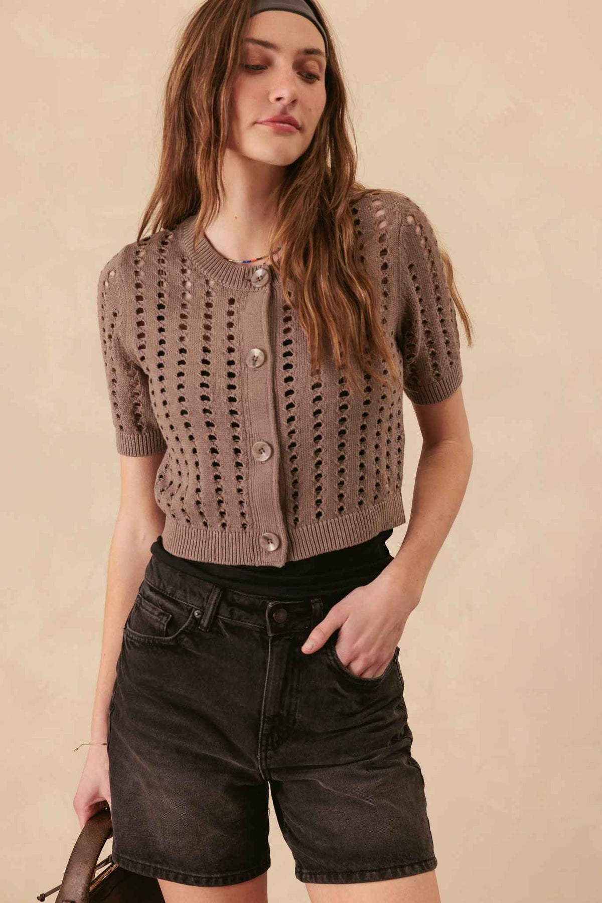 Dimona Cotton Short Sleeve Cropped Cardigan