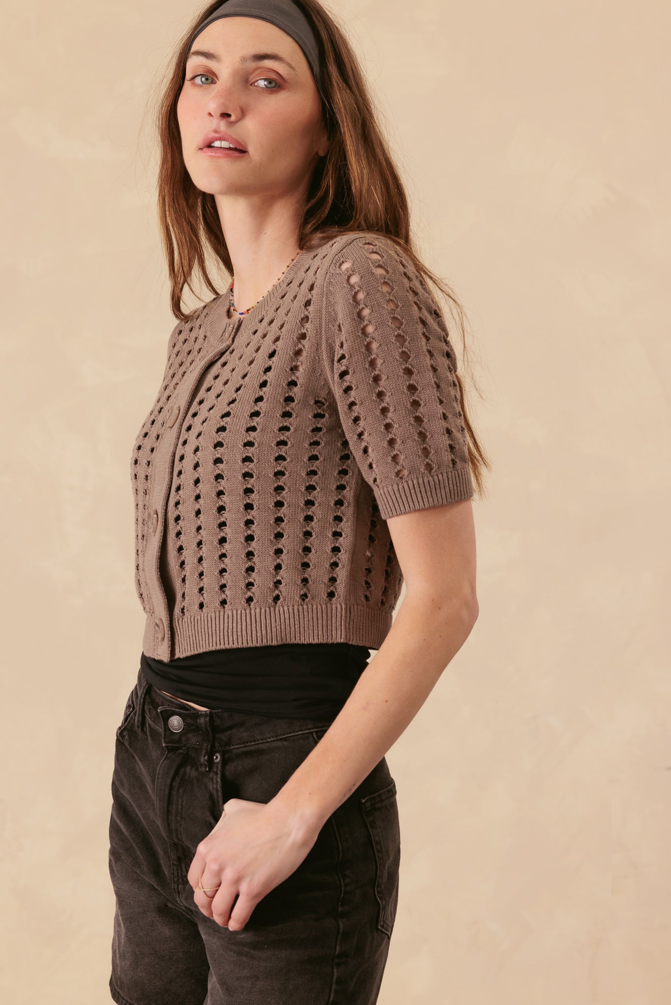 Dimona Cotton Short Sleeve Cropped Cardigan