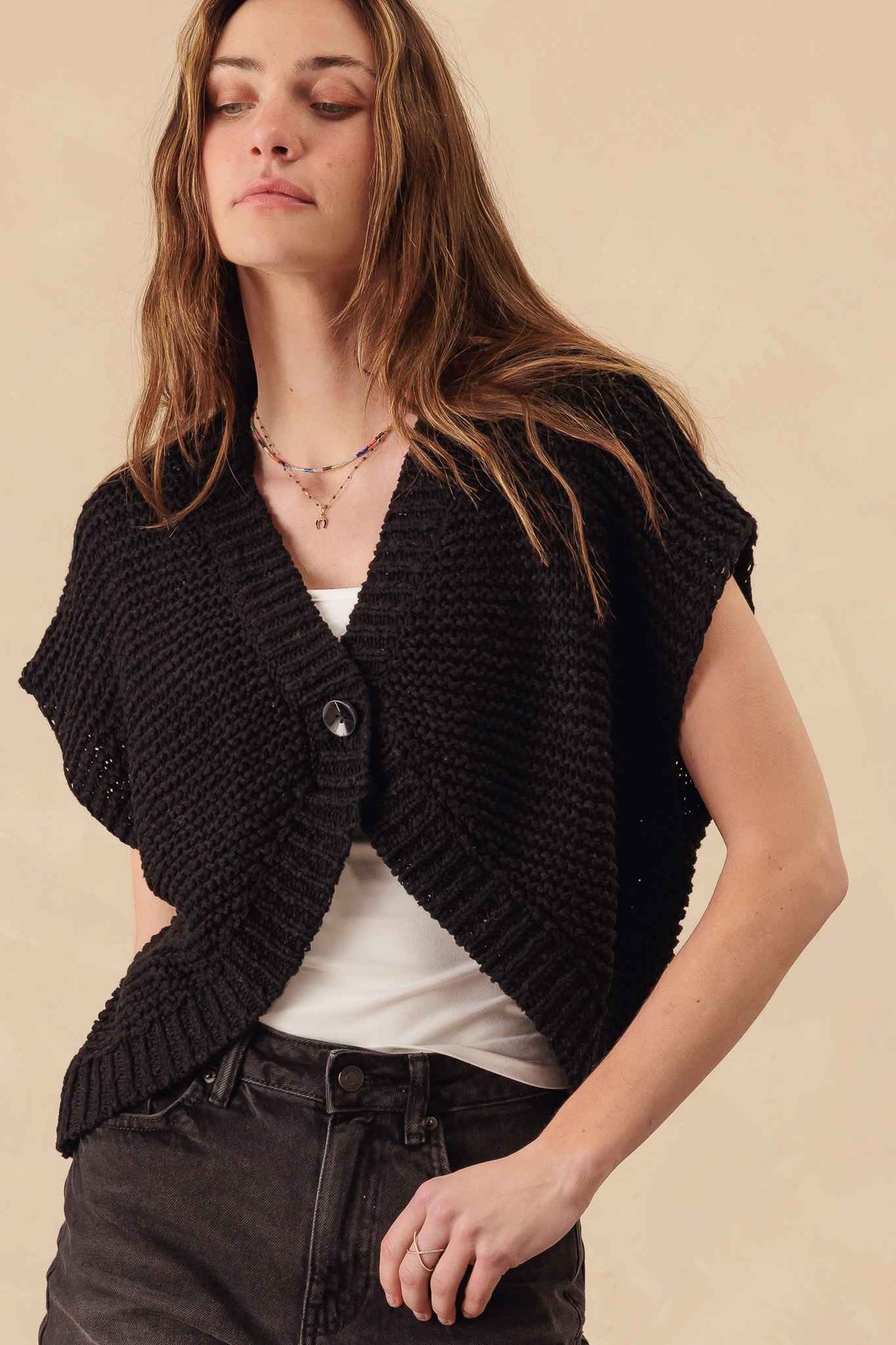 Patty Vest Cardigan in Chunky Cotton