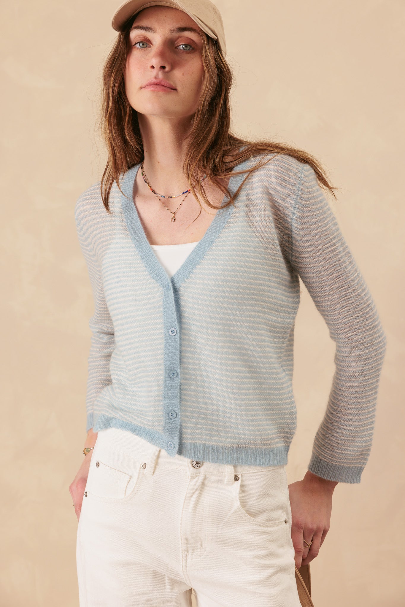 Kaity Mini Stripe Silk Cashmere Cardigan