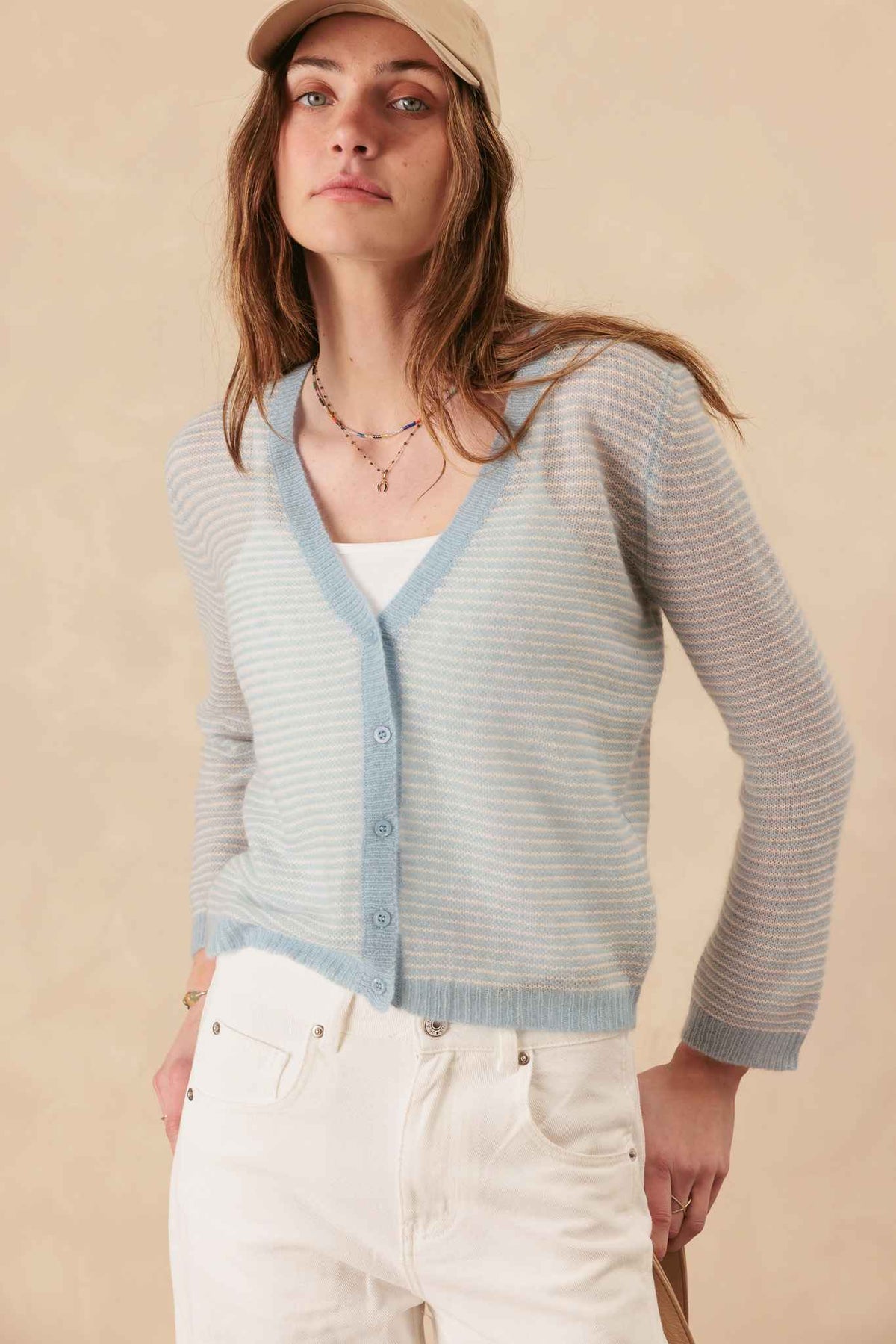 Kaity Mini Stripe Silk Cashmere Cardigan
