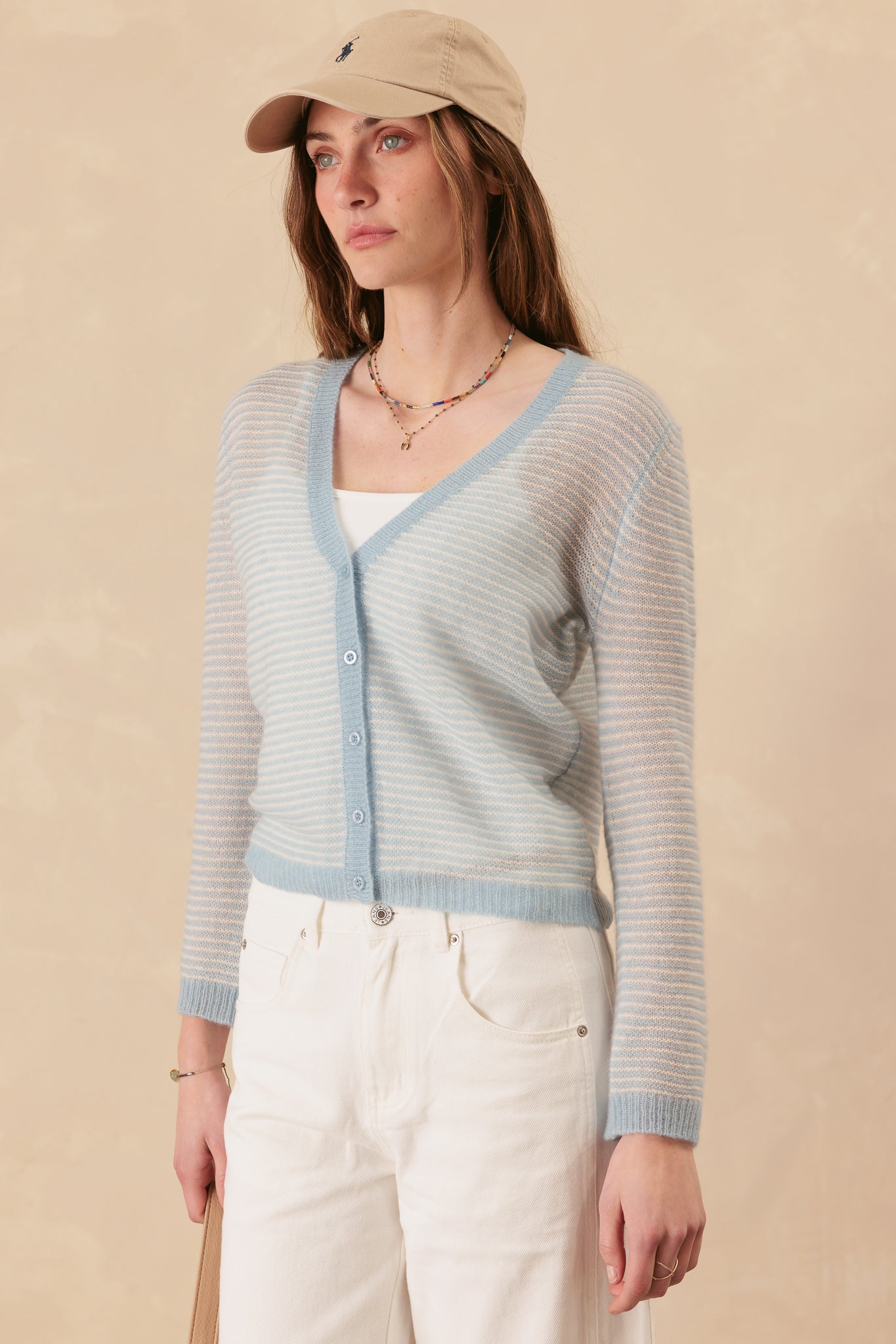 Kaity Mini Stripe Silk Cashmere Cardigan